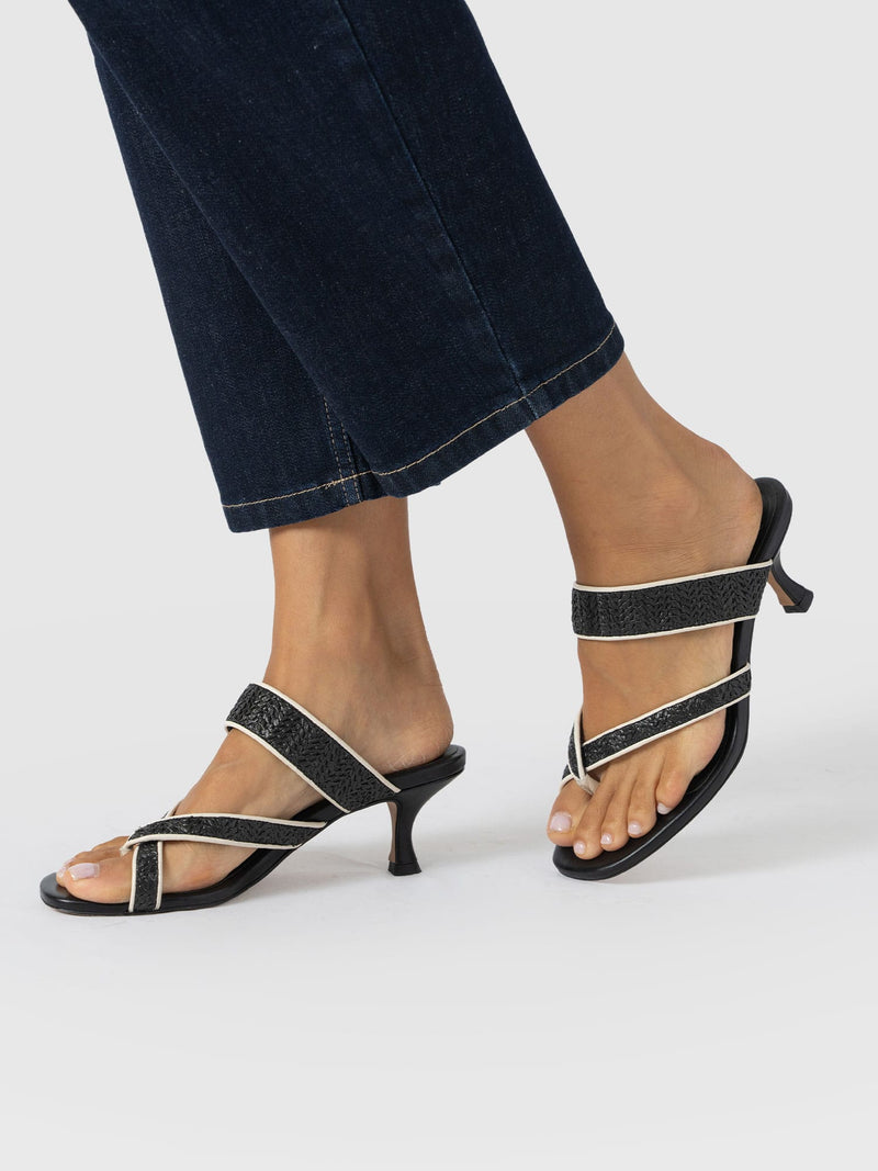 Adaline Toe Post Heels - Black Raffia - Women's Shoes | Saint + Sofia® EU