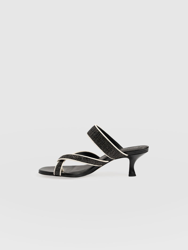 Adaline Toe Post Heels - Black Raffia - Women's Shoes | Saint + Sofia® EU