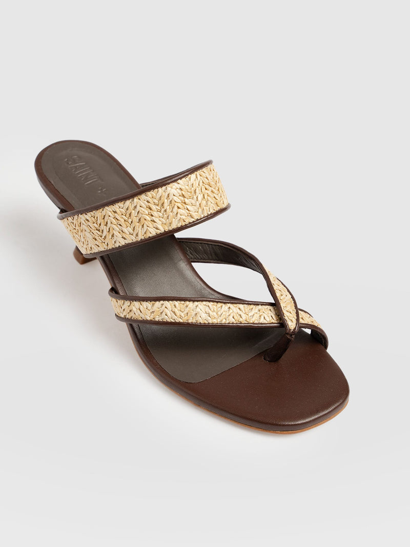Adaline Toe Post Heels - Brown Raffia - Women's Shoes | Saint + Sofia® EU