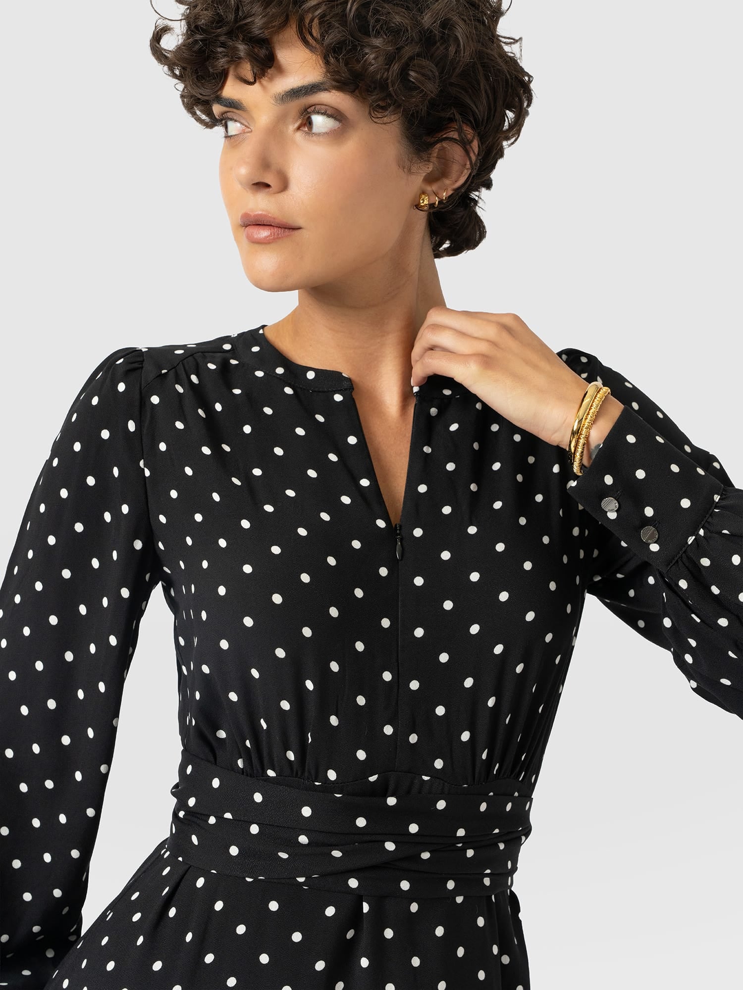 Adaline Zip Up Dress - Black Polka Dot - Women's Dresses | Saint and Sofia® EU
