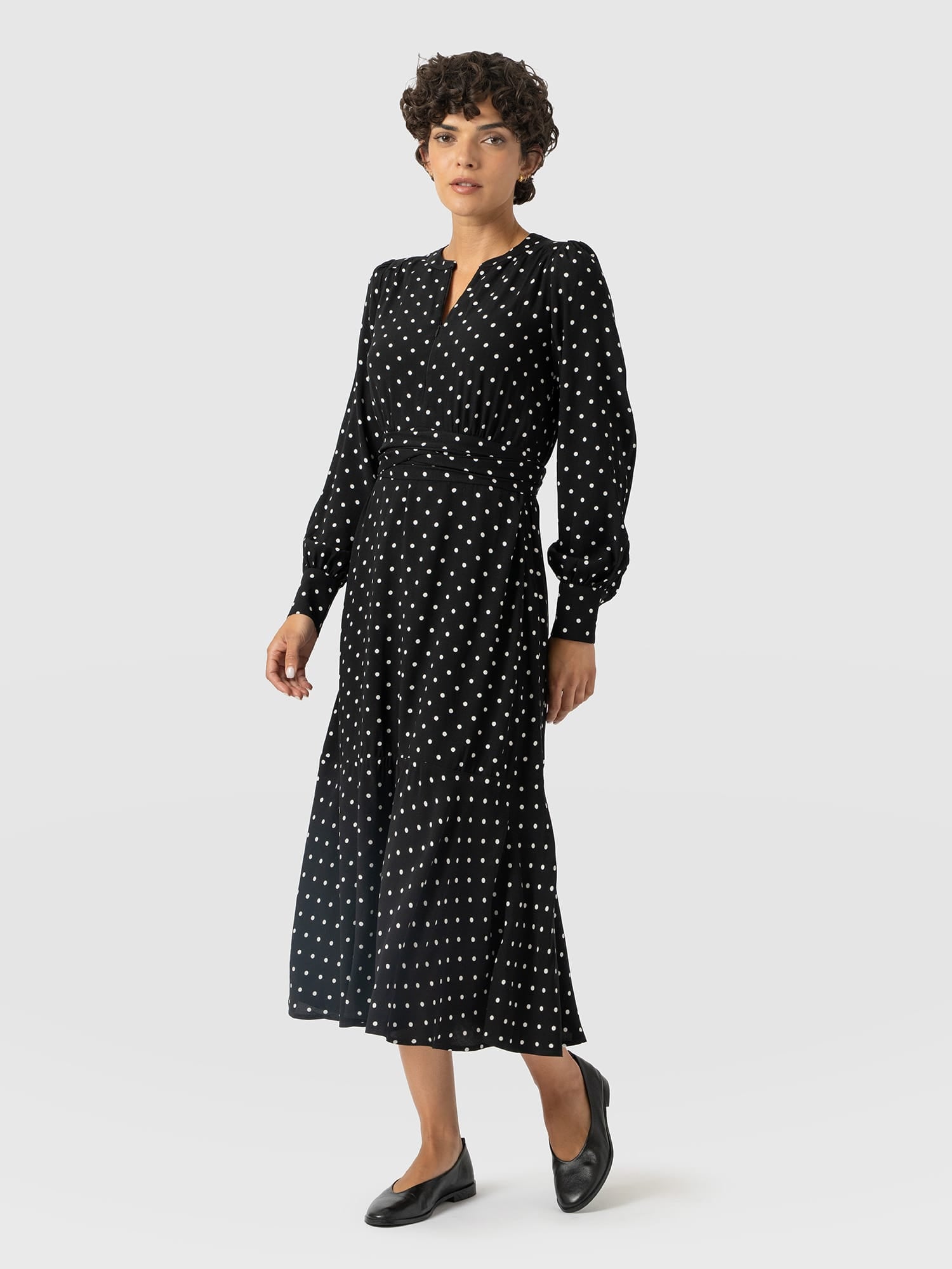 Adaline Zip Up Dress - Black Polka Dot - Women's Dresses | Saint and Sofia® EU