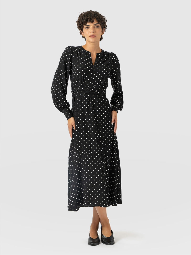 Adaline Zip Up Dress - Black Polka Dot - Women's Dresses | Saint and Sofia® EU