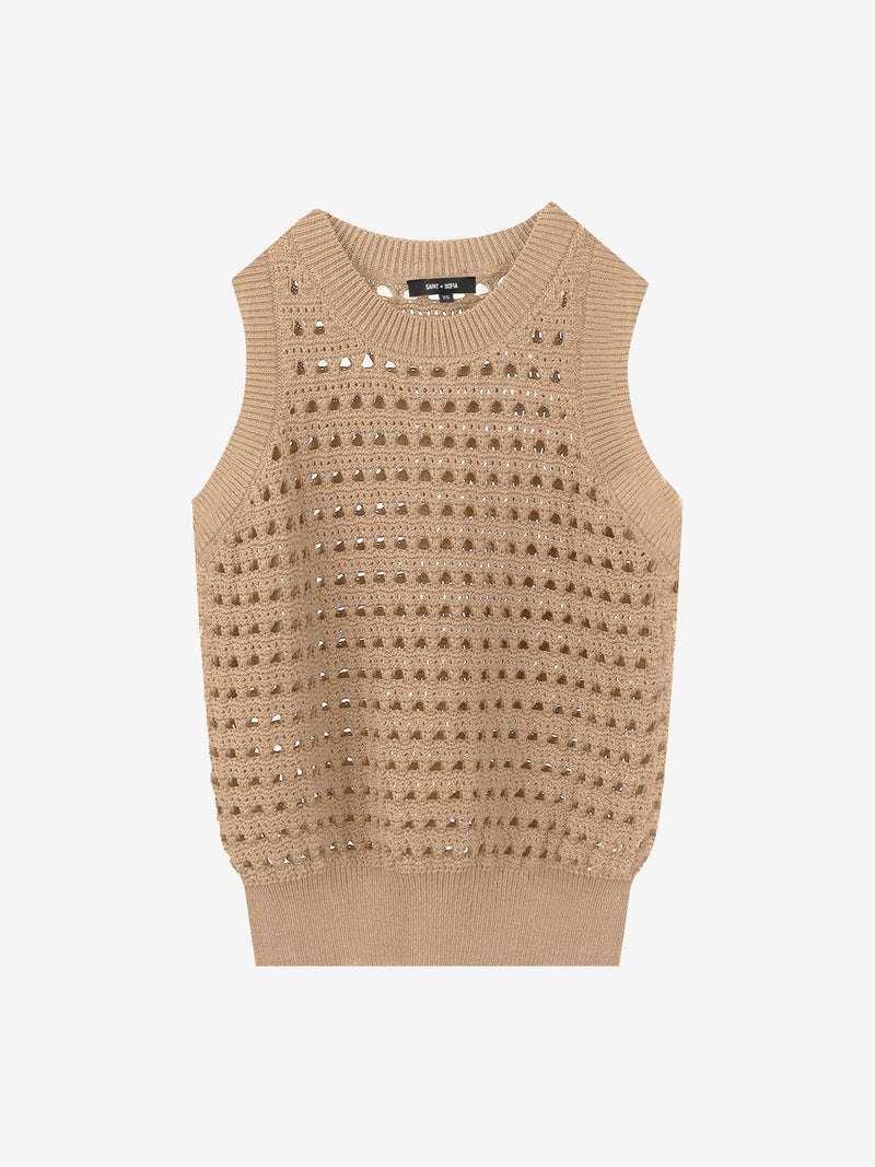 Adler Sleeveless Knit Camel - Women's Vests | Saint + Sofia® EU