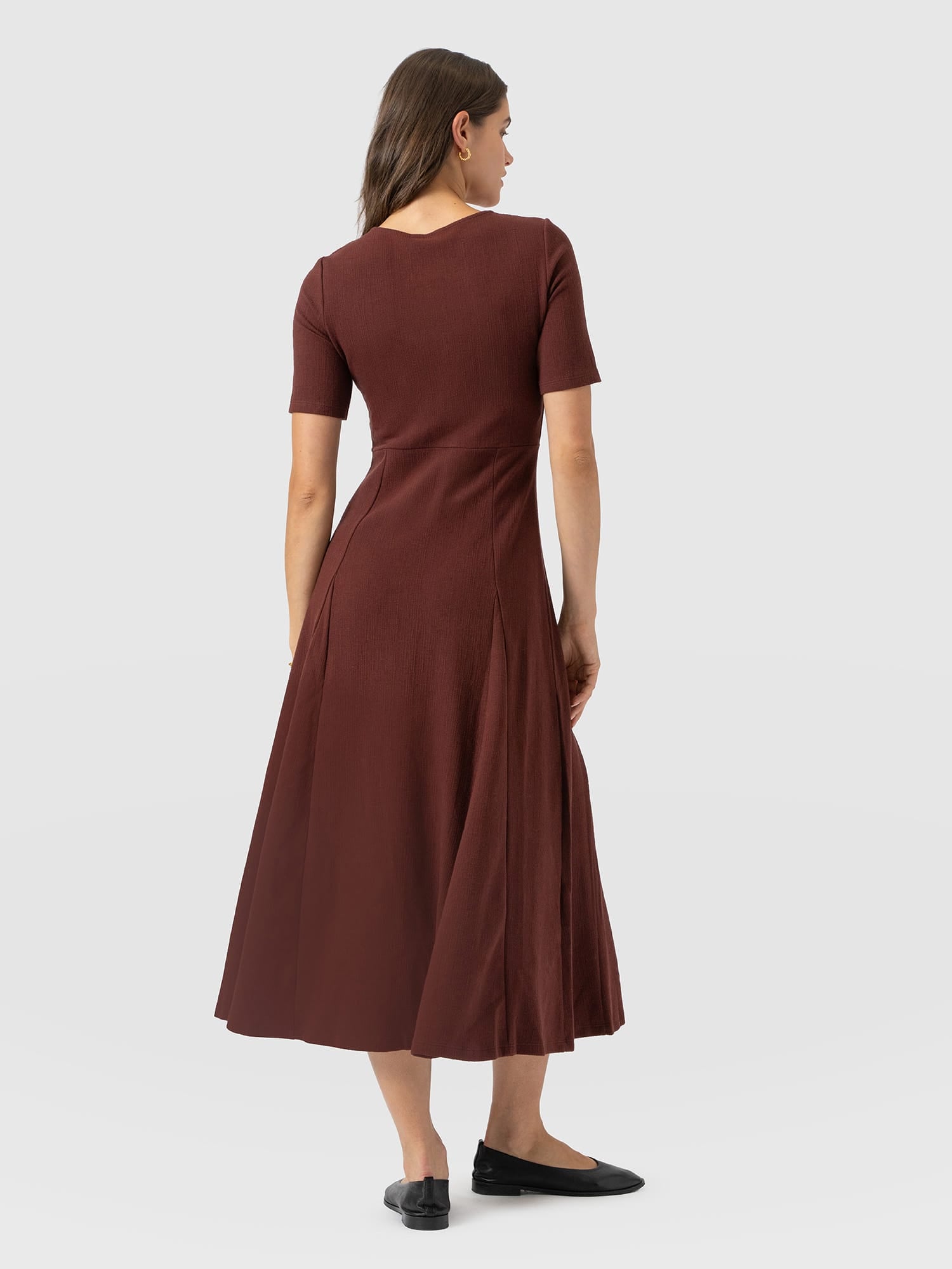 Akia Short Sleeve Dress - Maroon Textured - Women's Dresses | Saint and Sofia® EU