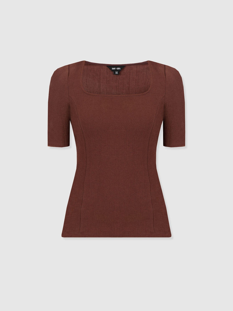 Akia Short Sleeve Tee - Maroon Textured - Women's T-shirts | Saint + Sofia® EU