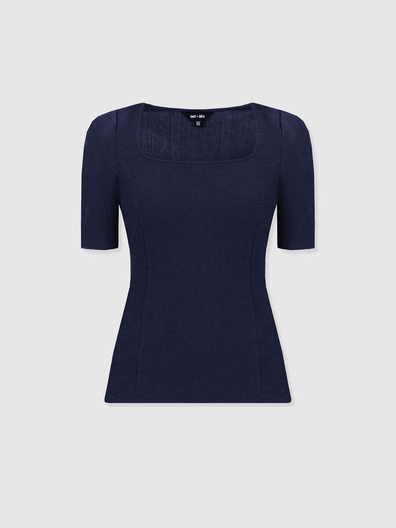Akia Short Sleeve Tee - Navy Textured - Women's T-shirts | Saint + Sofia® EU