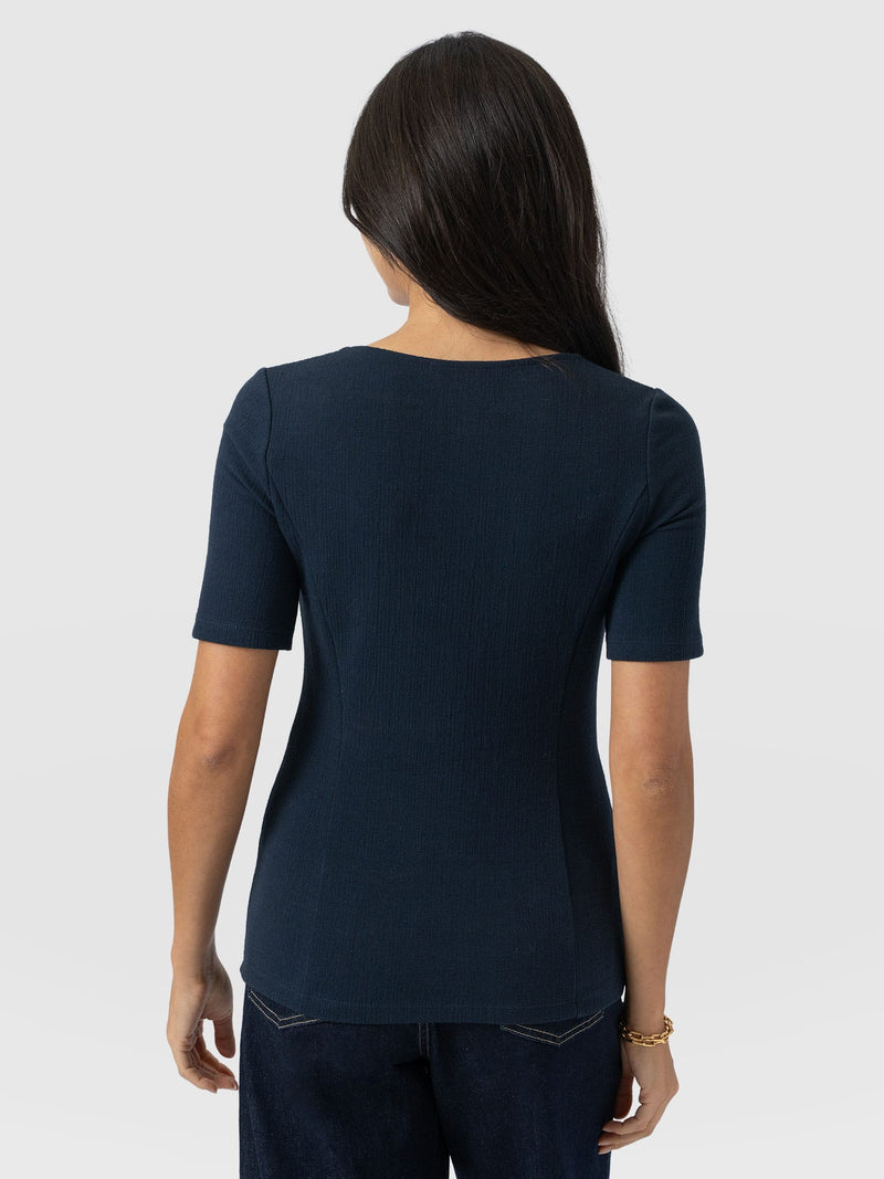 Akia Short Sleeve Tee - Navy Textured - Women's T-shirts | Saint + Sofia® EU