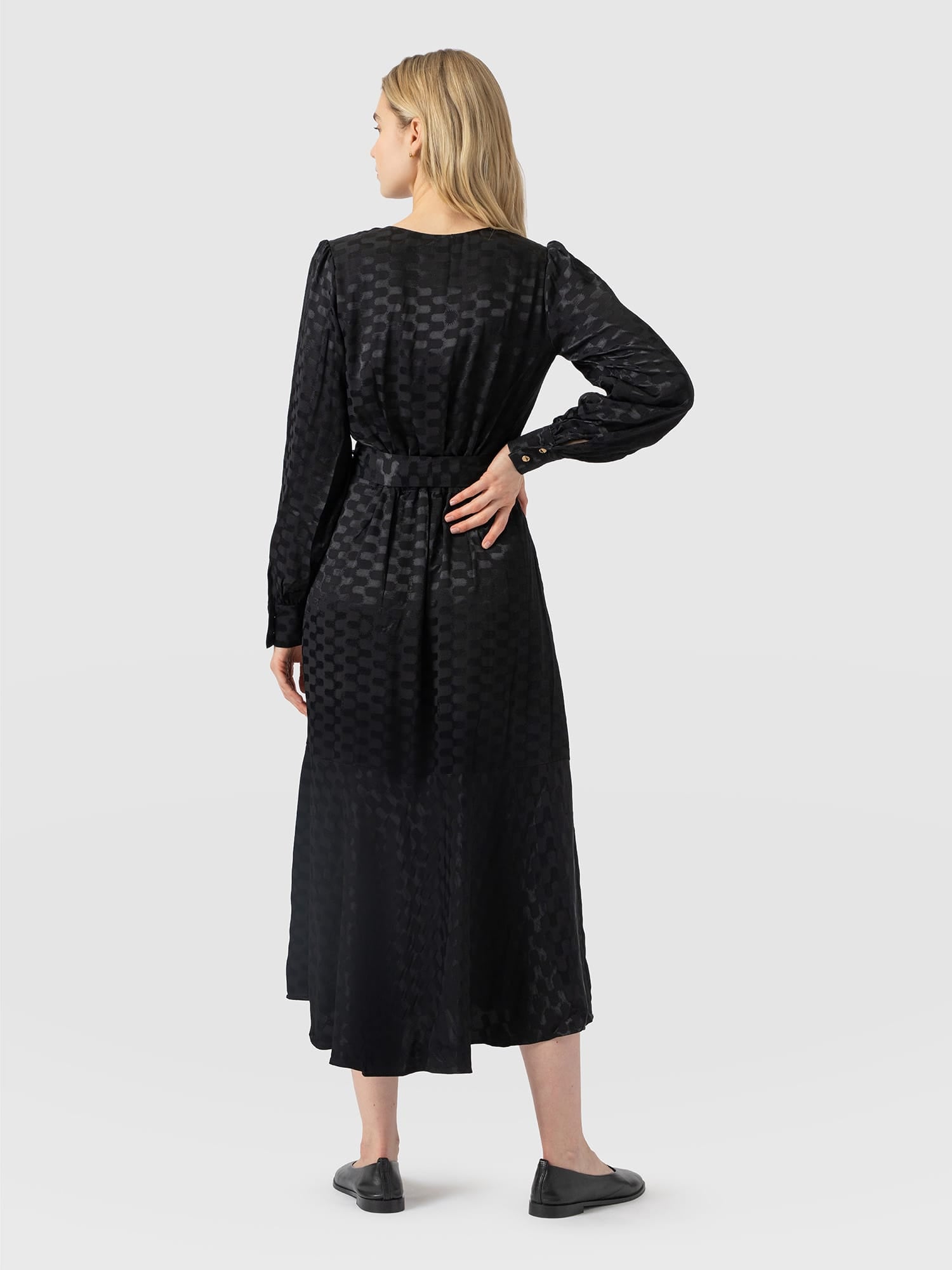 Allegra V Neck Dress - Black Jacquard - Women's Dresses | Saint and Sofia® EU