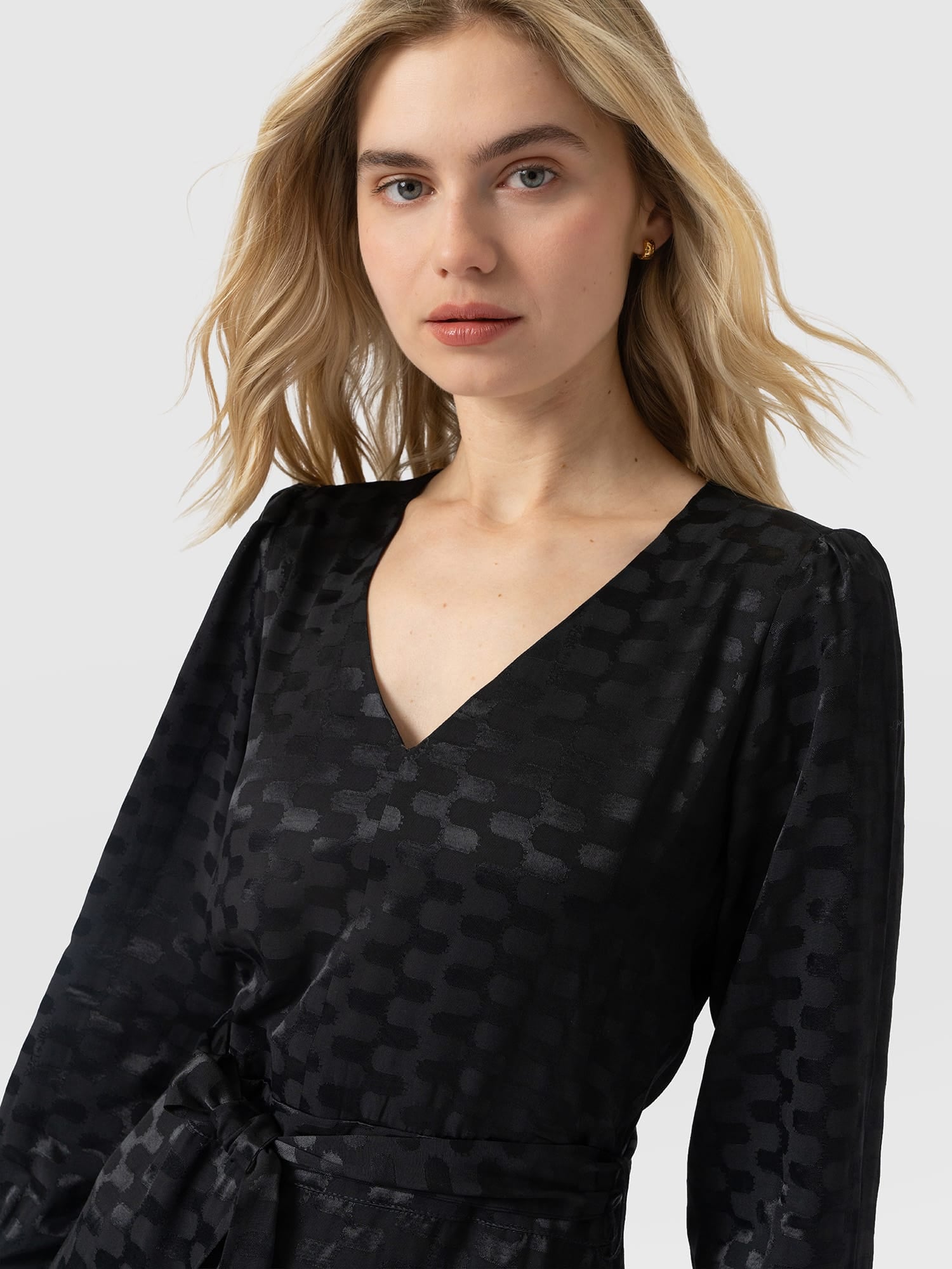 Allegra V Neck Dress - Black Jacquard - Women's Dresses | Saint and Sofia® EU