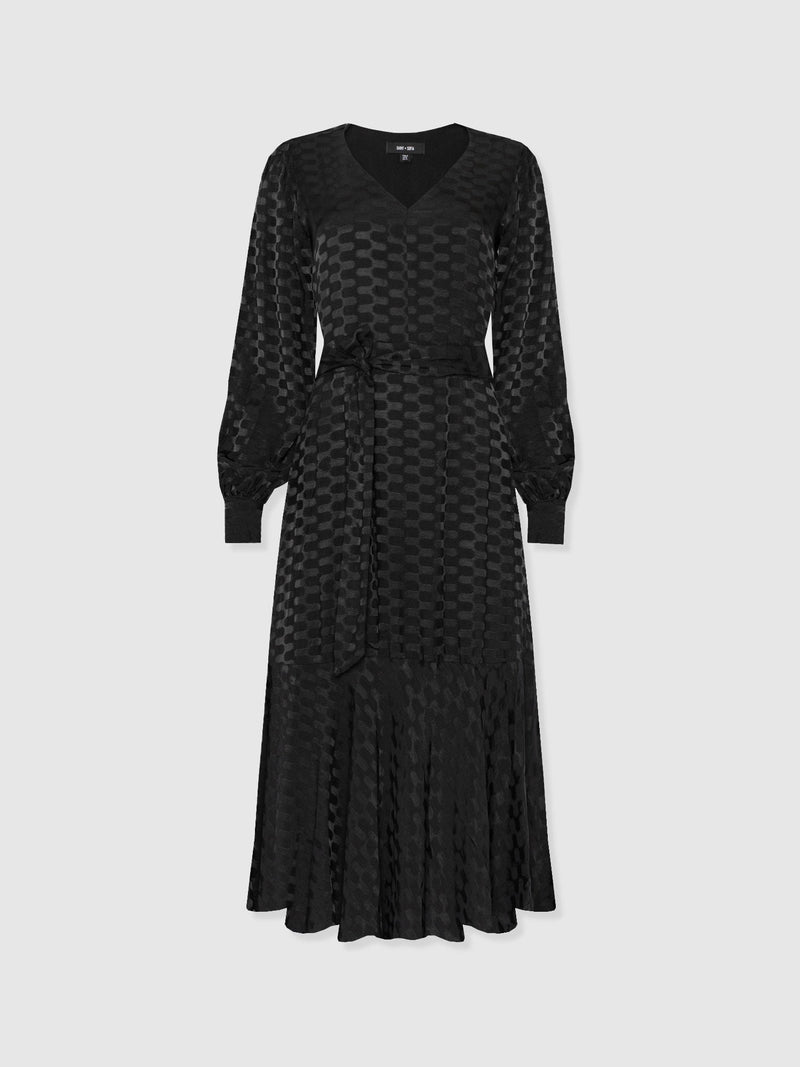 Allegra V Neck Dress - Black Jacquard - Women's Dresses | Saint + Sofia® EU