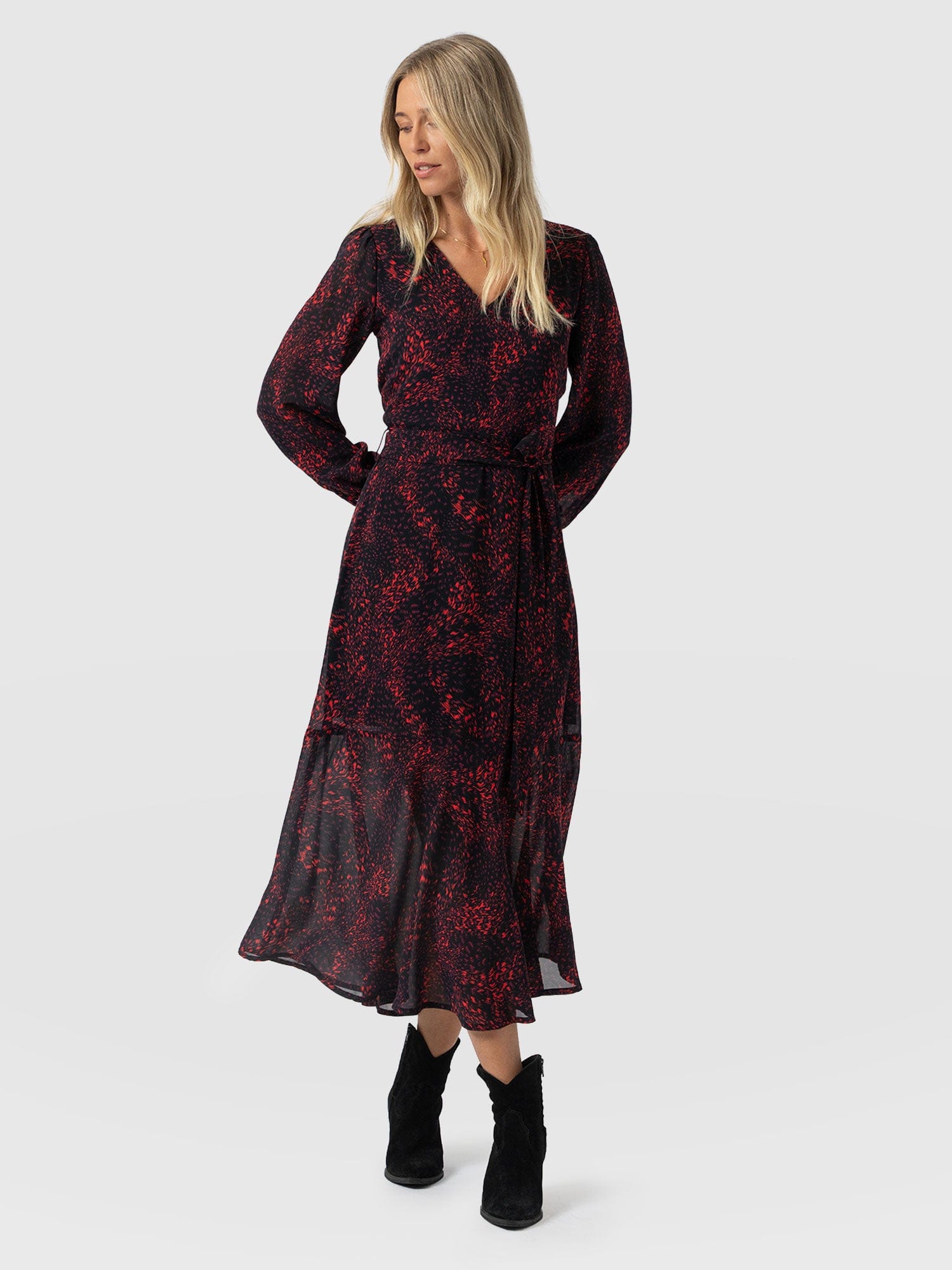 Allegra V Neck Dress - Red Fade Spot - Women's Dresses | Saint + Sofia® EU