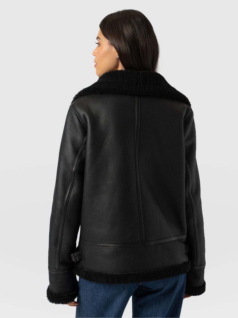 Amelia Aviator Jacket Black - Women's Leather Jackets | Saint + Sofia® EU