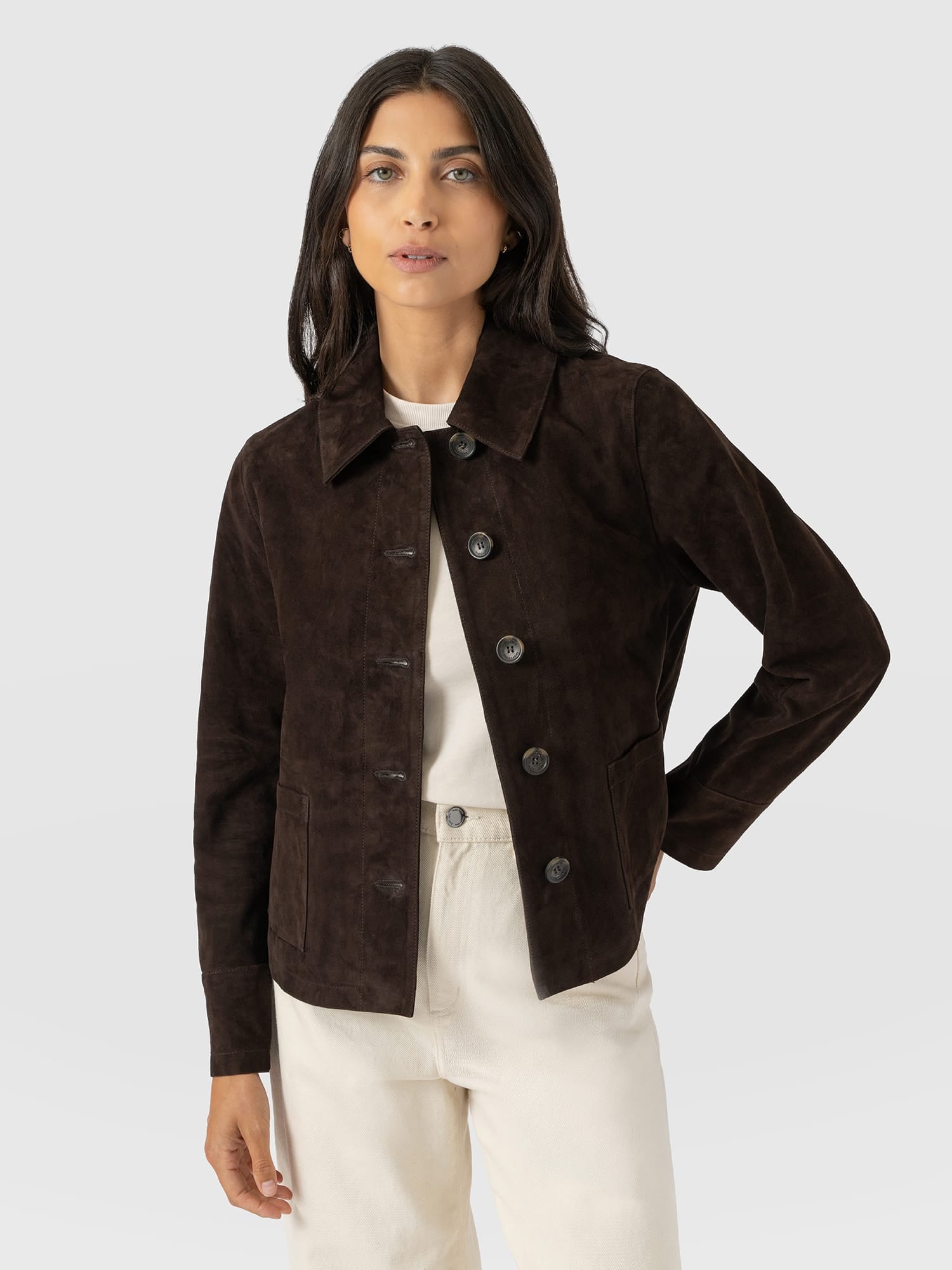 Arnette Shacket - Chocolate Suede - Women's Leathers | Saint and Sofia® EU