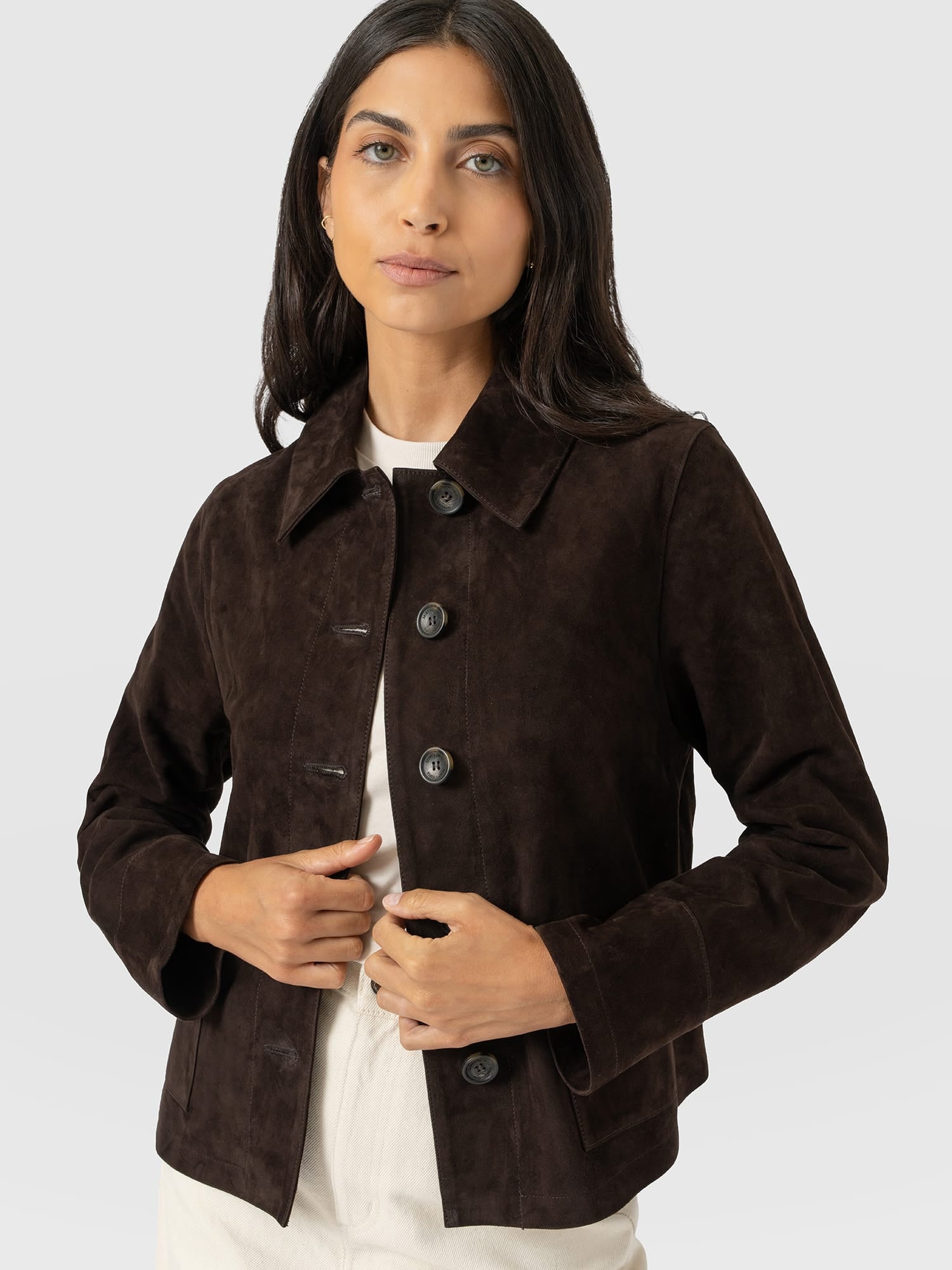 Arnette Shacket - Chocolate Suede - Women's Leathers | Saint and Sofia® EU