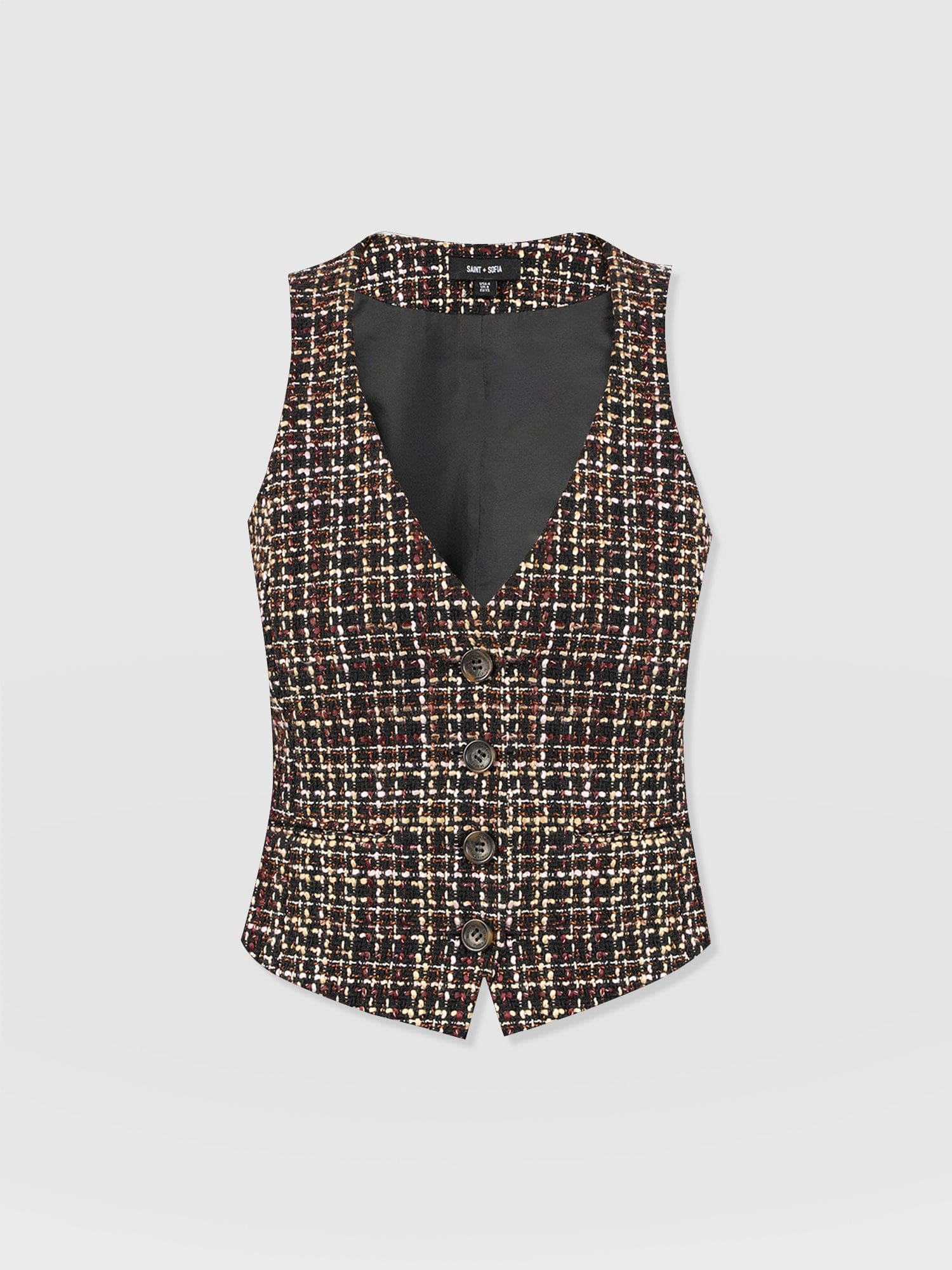 Astrid Waistcoat - Black/Burgundy/Gold Boucle - Women's Jackets | Saint + Sofia® EU