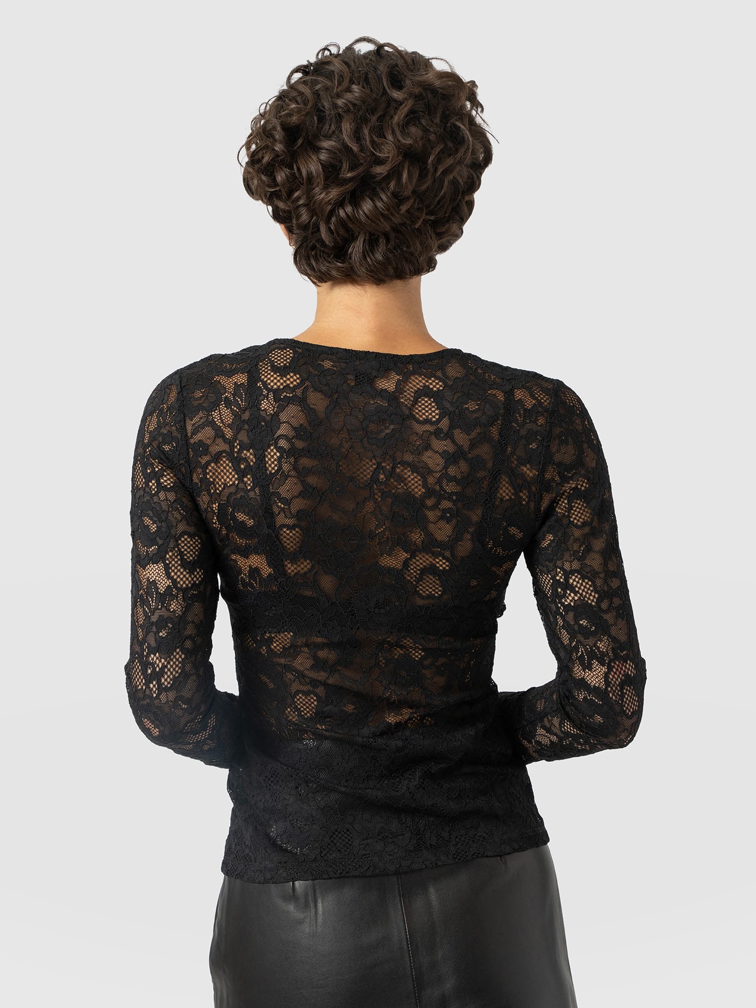 Austen Crew Neck Long Sleeve Tee - Black Lace - Women's T-shirts | Saint and Sofia® EU