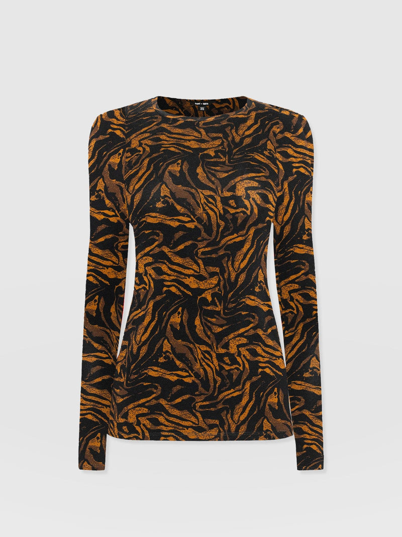 Austen Crew Neck Long Sleeve Tee - Brown Zebra - Women's T-shirts | Saint + Sofia® EU