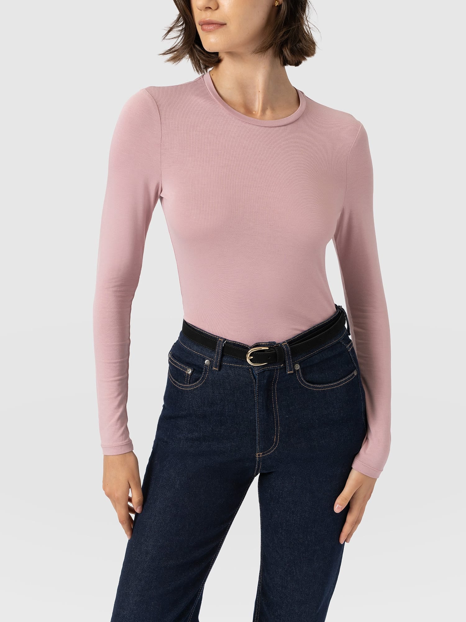 Austen Crew Neck Long Sleeve Tee - Dusty Pink - Women's T-shirts | Saint and Sofia® EU