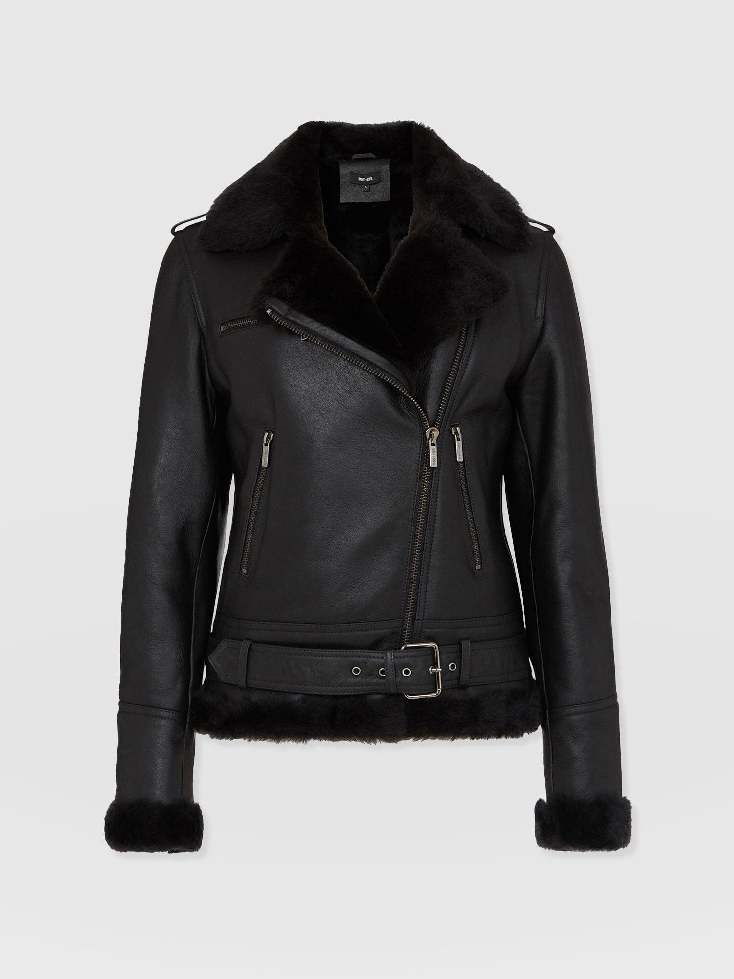 Aviator Shearling Jacket Black - Women's Jackets | Saint + Sofia® EU