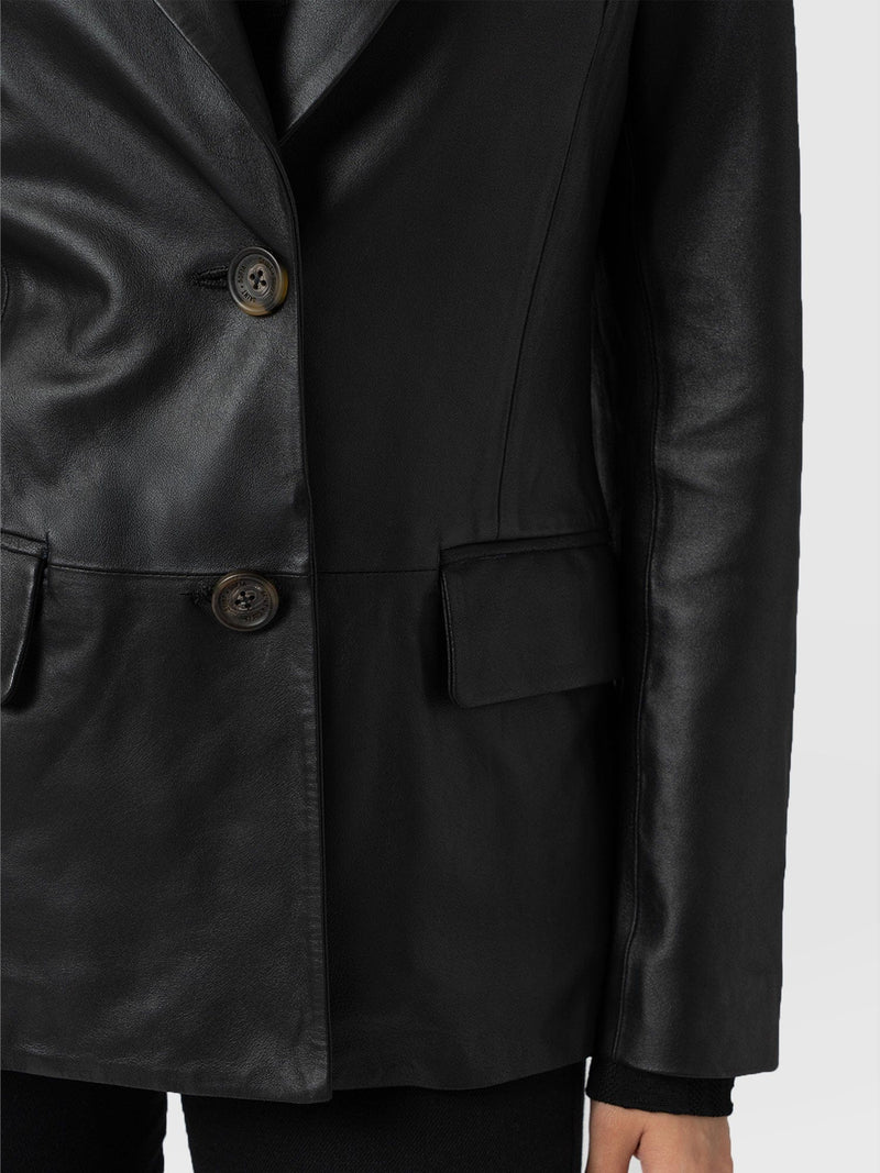 Axel Single Breasted Blazer - Black Leather - Women's Leathers | Saint + Sofia® EU