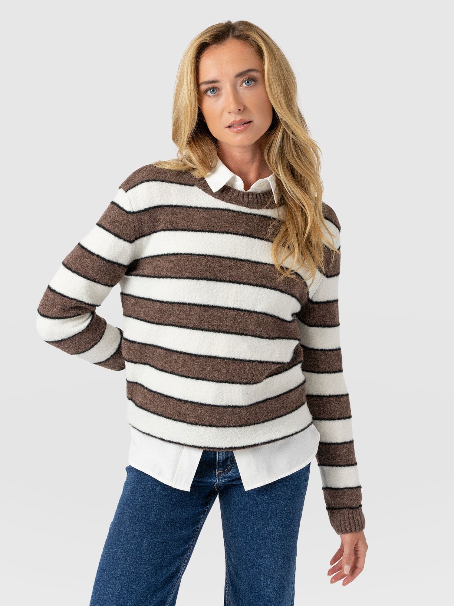 Azura Knit Jumper - Brown Stripe - Women's Knitwears | Saint + Sofia® EU