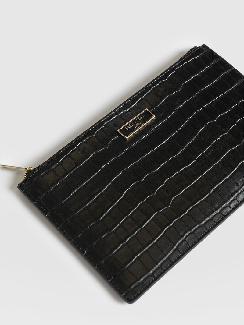 Beauty Pouch Black Croc - Women's Travel Accessories | Saint + Sofia® EU