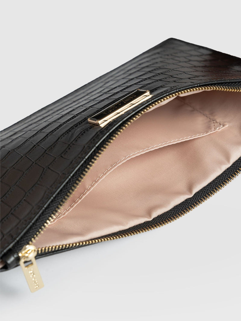 Beauty Pouch Black Croc - Women's Travel Accessories | Saint + Sofia® EU