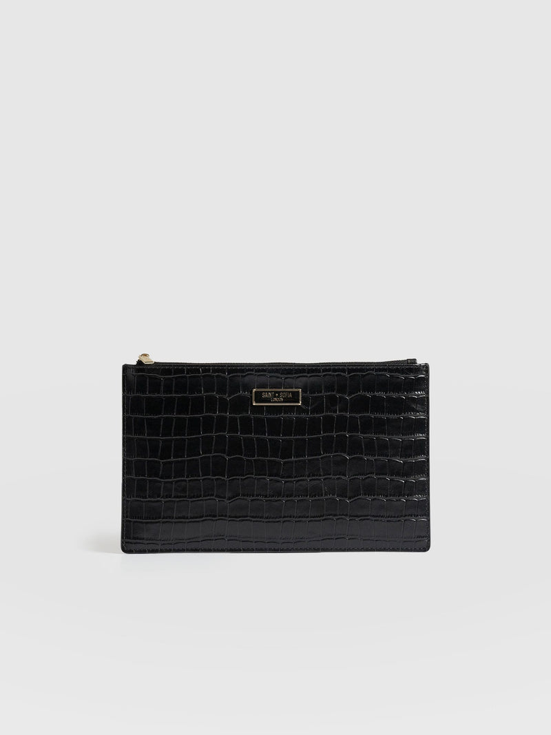 Beauty Pouch Black Croc - Women's Travel Accessories | Saint + Sofia® EU