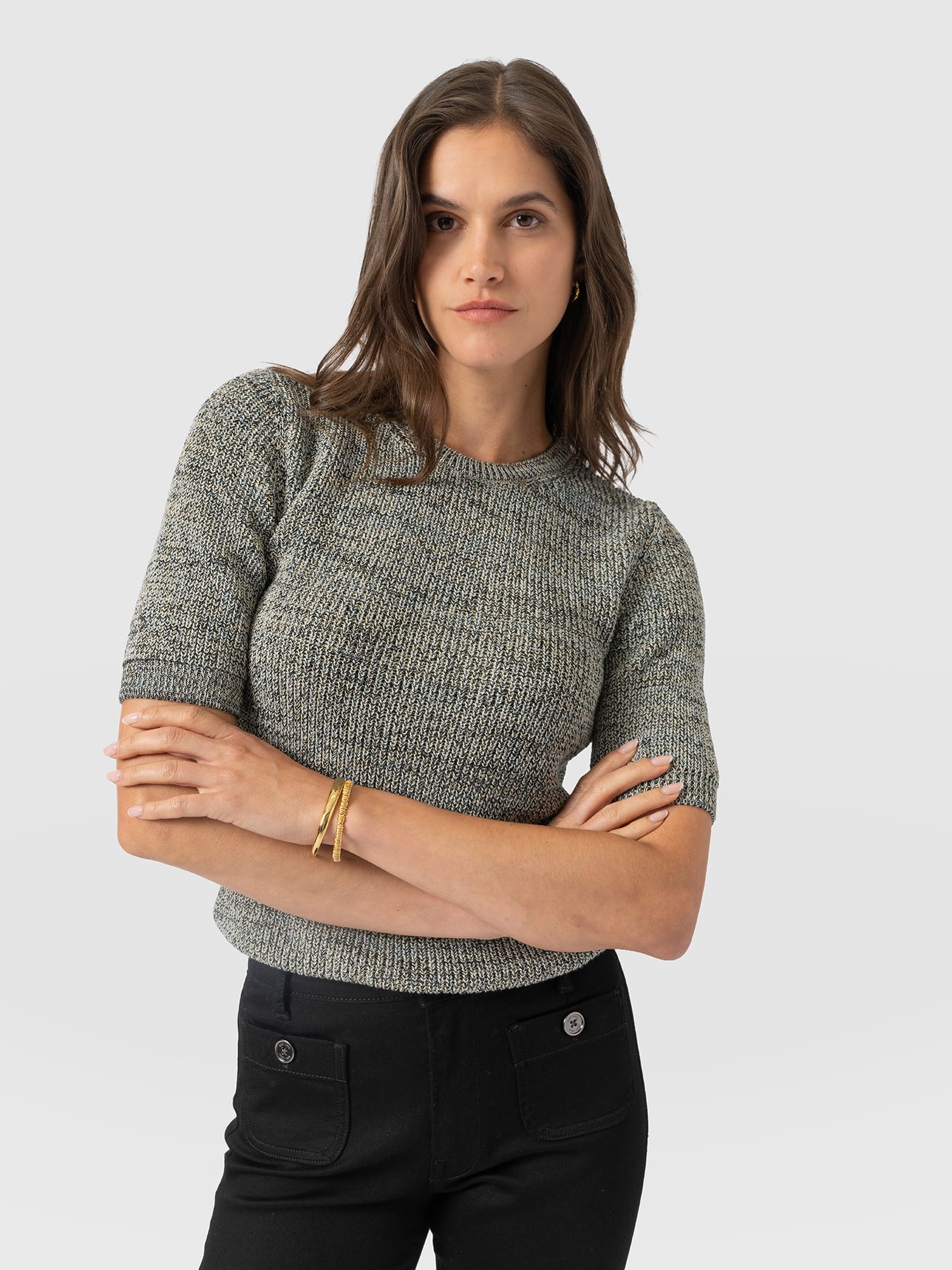 Blair Knit Tee - Black/Blue/Yellow - Women's Jumpers | Saint and Sofia® EU