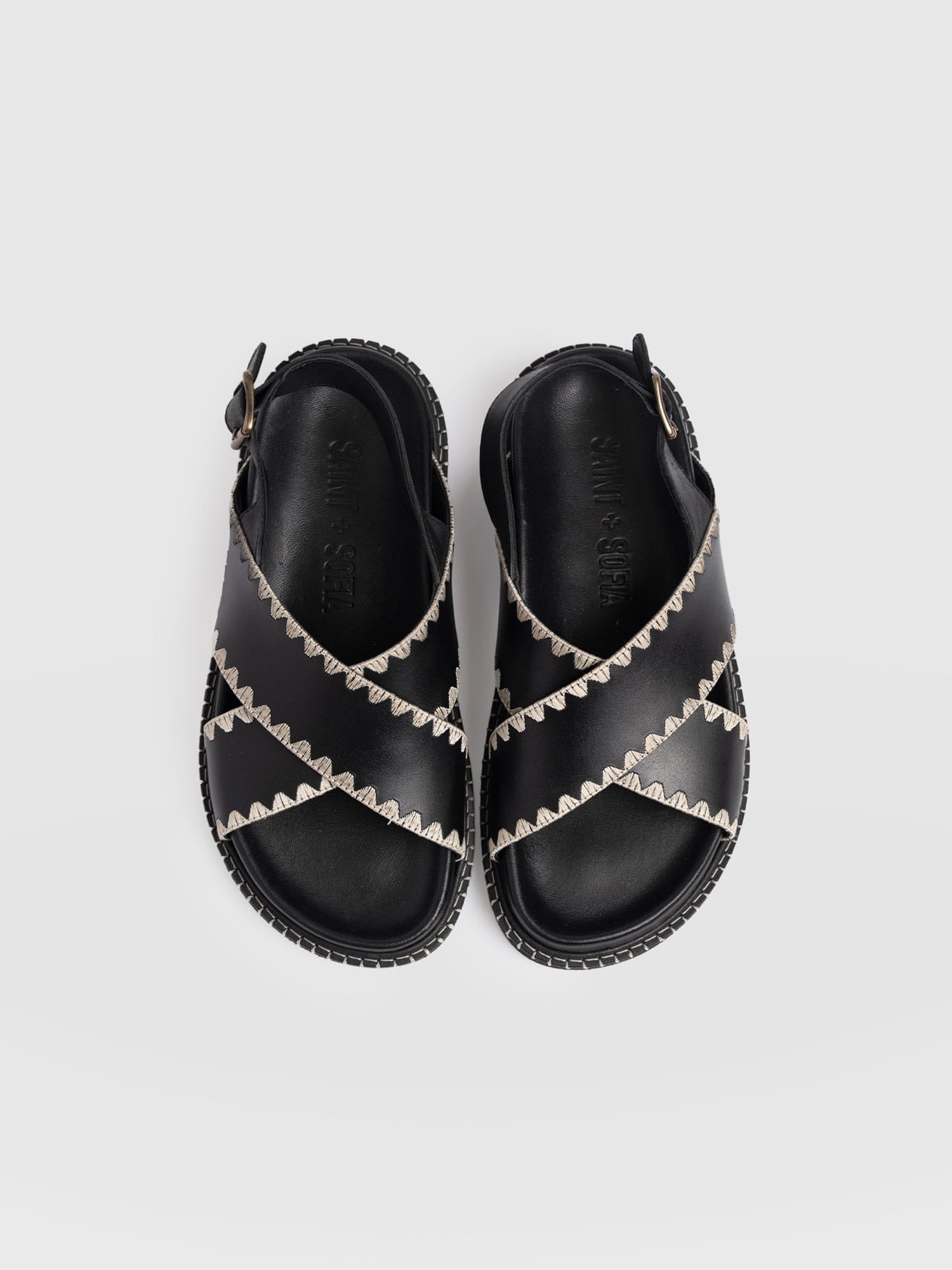 Bonnie Cross Over Sandals - Black - Women's Shoes | Saint + Sofia® EU