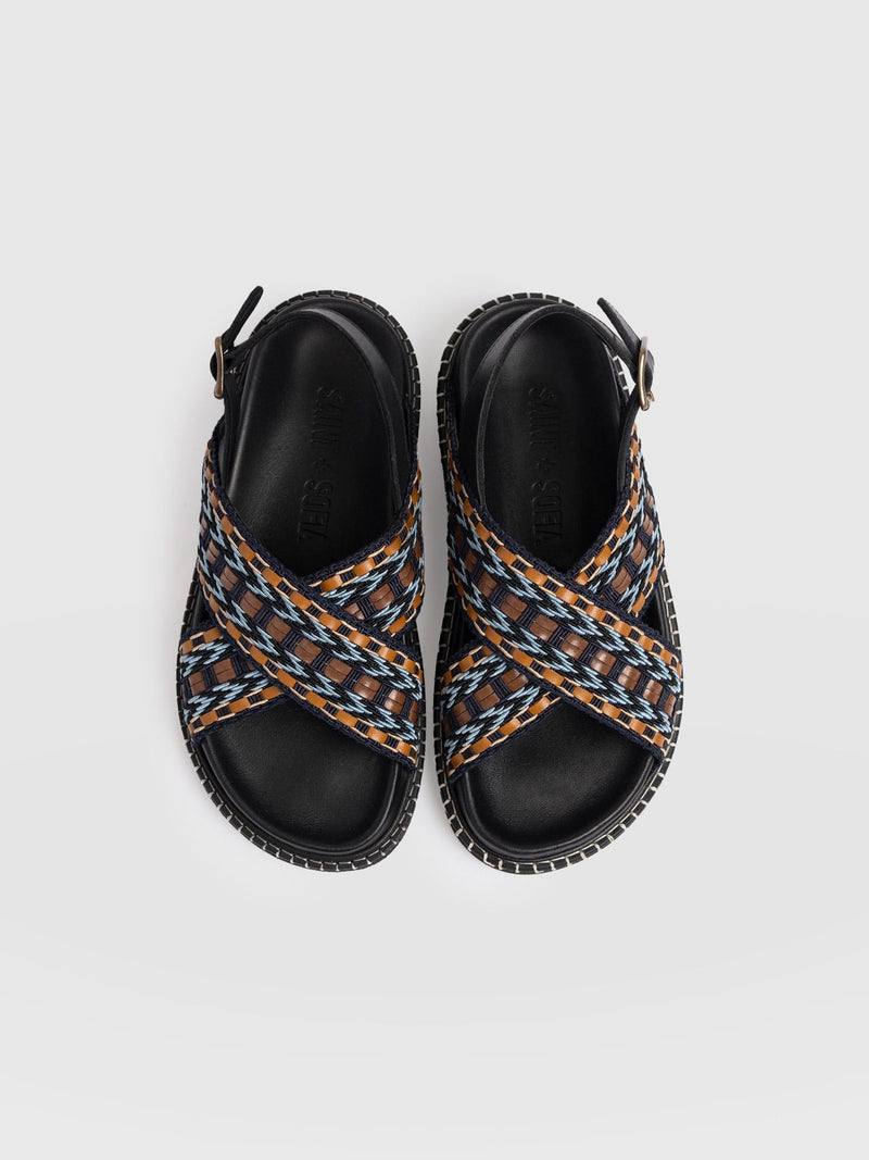 Bonnie Cross Over Sandals - Blue/Brown - Women's Shoes | Saint + Sofia® EU