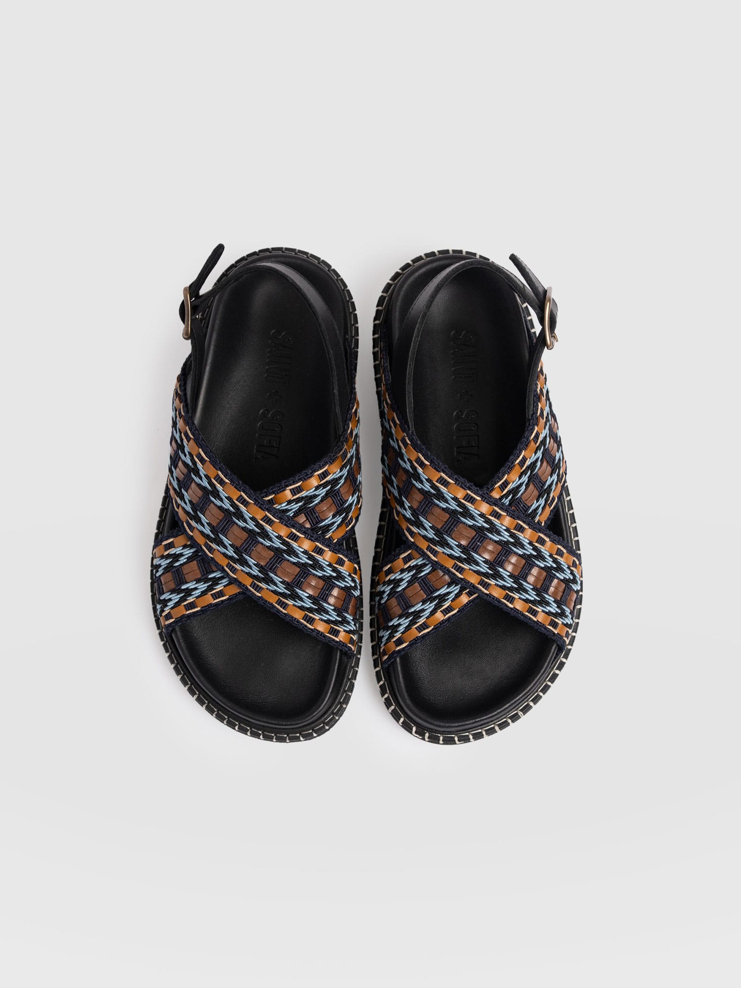 Bonnie Cross Over Sandals - Blue/Brown - Women's Shoes | Saint + Sofia® EU