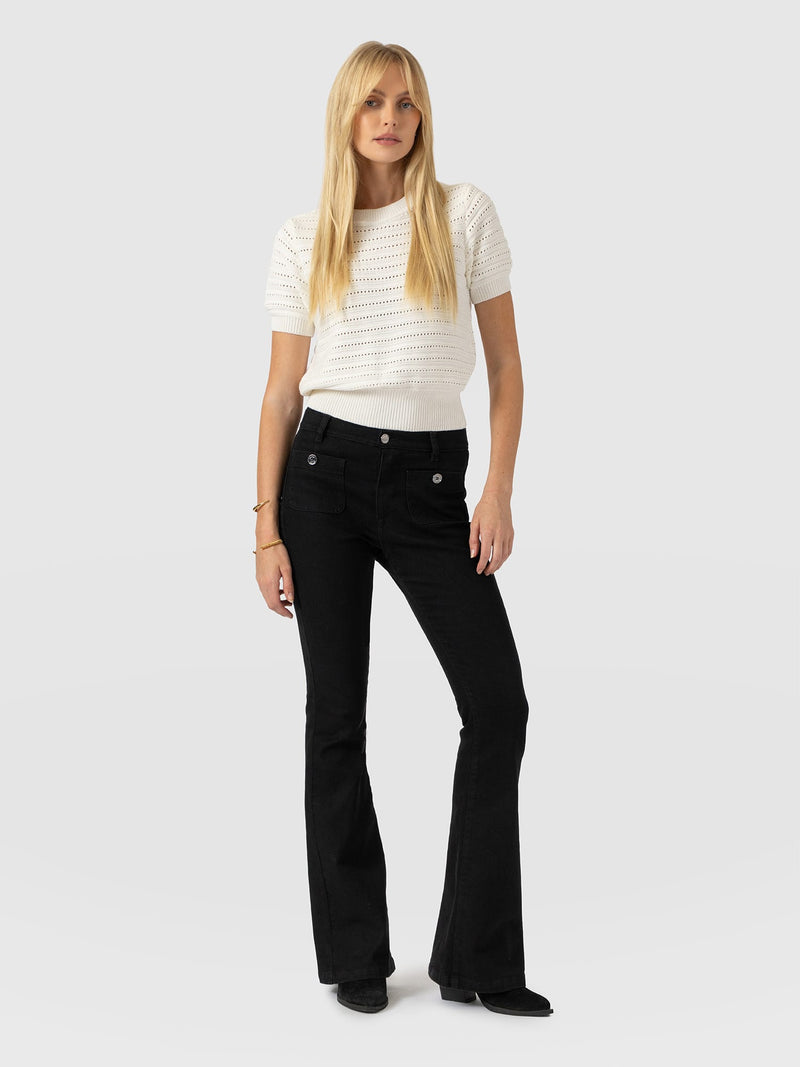 Bowie Stretch Flare Jeans Jet Black - Women's Jeans | Saint and Sofia® EU