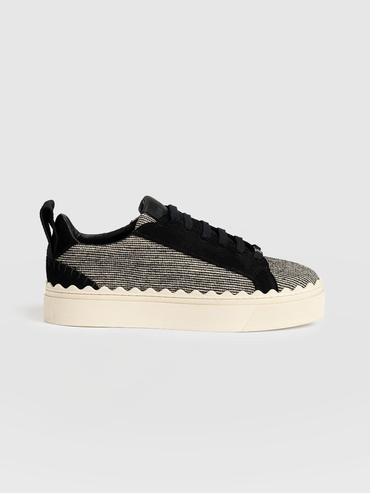Brook Scallop Trainer - Black Linen - Women's Shoes | Saint + Sofia® EU
