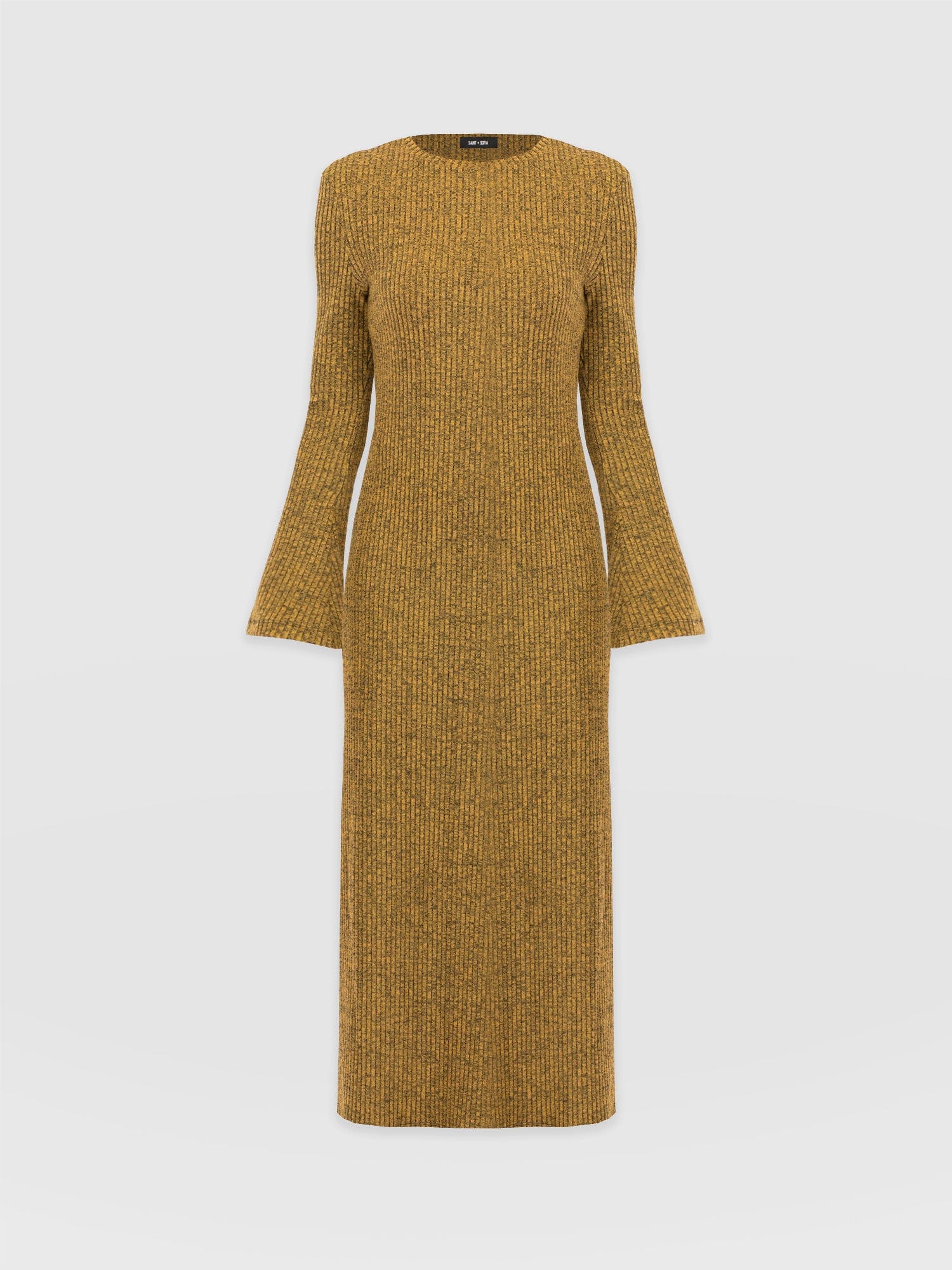 Callie Fluted Midi Dress - Mustard Melange - Women's Dresses | Saint + Sofia® EU