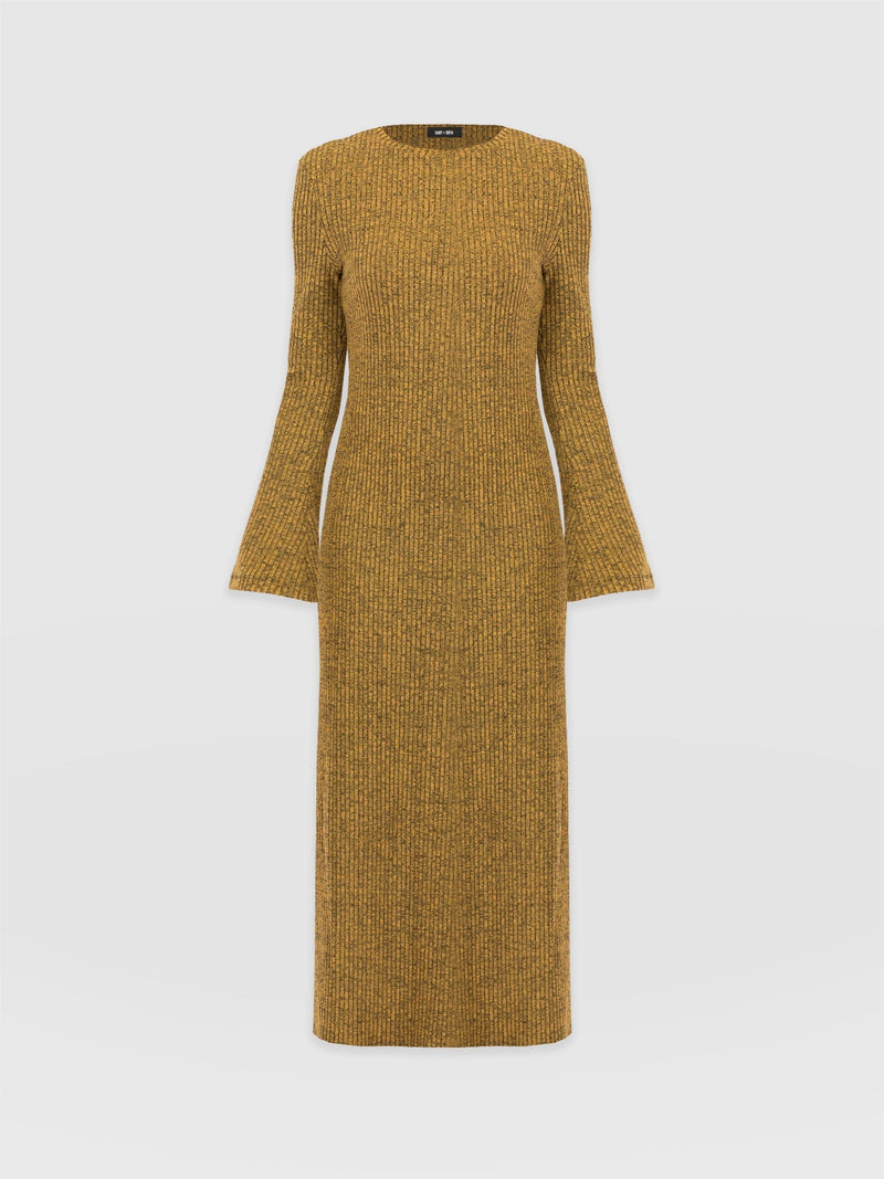 Callie Fluted Midi Dress - Mustard Melange - Women's Dresses | Saint + Sofia® EU