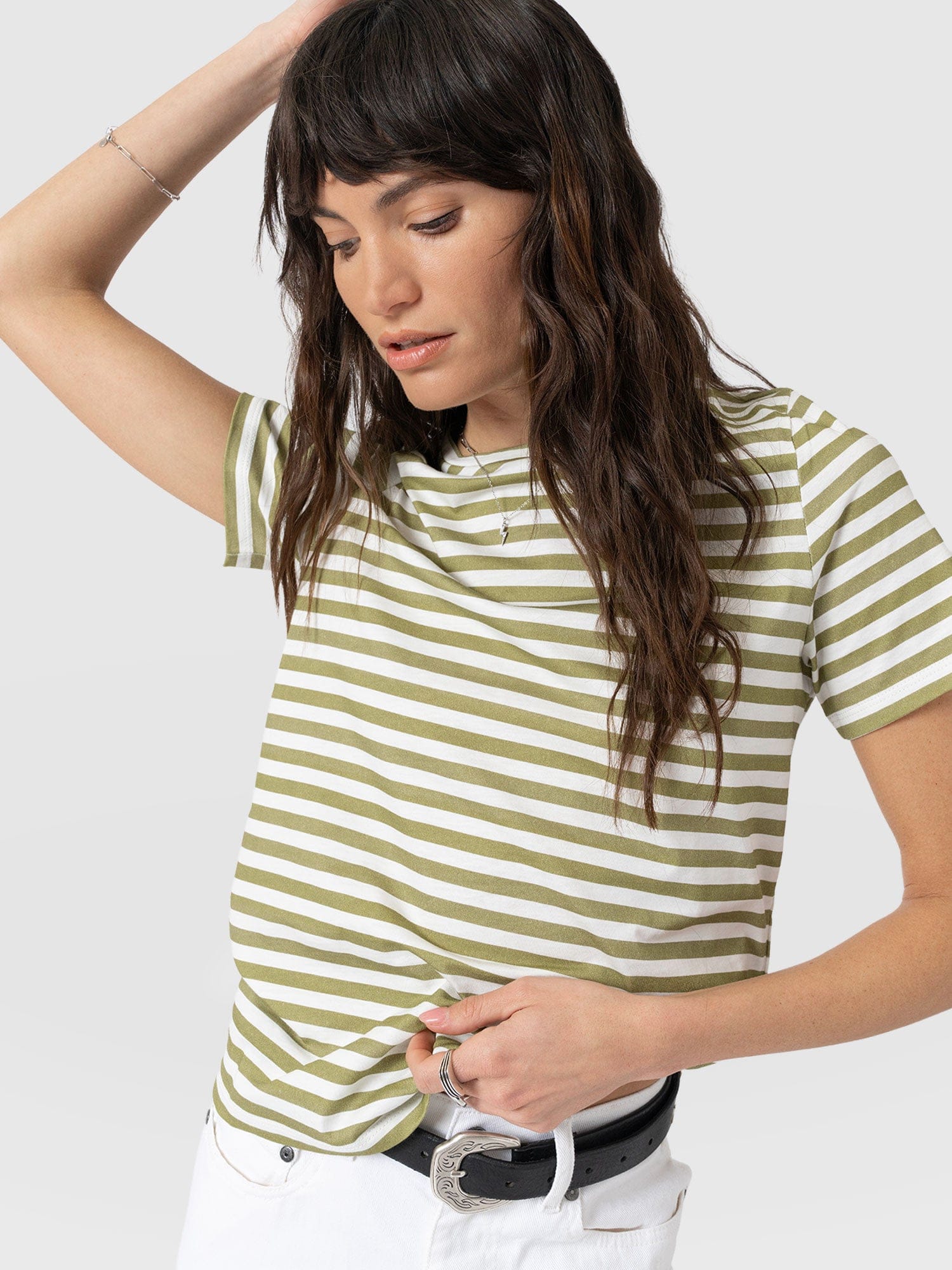 Chelsea Crew Neck Tee - Green Stripe - Women's T-shirts | Saint + Sofia® EU