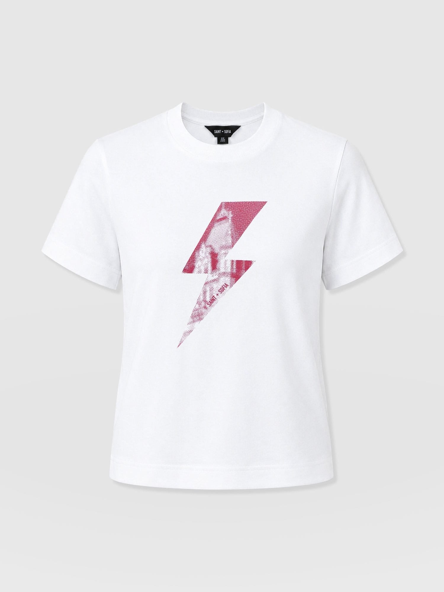 Chelsea Crew Neck Tee - White - Pink Lightning Bolt - Women's T-shirts | Saint and Sofia® EU