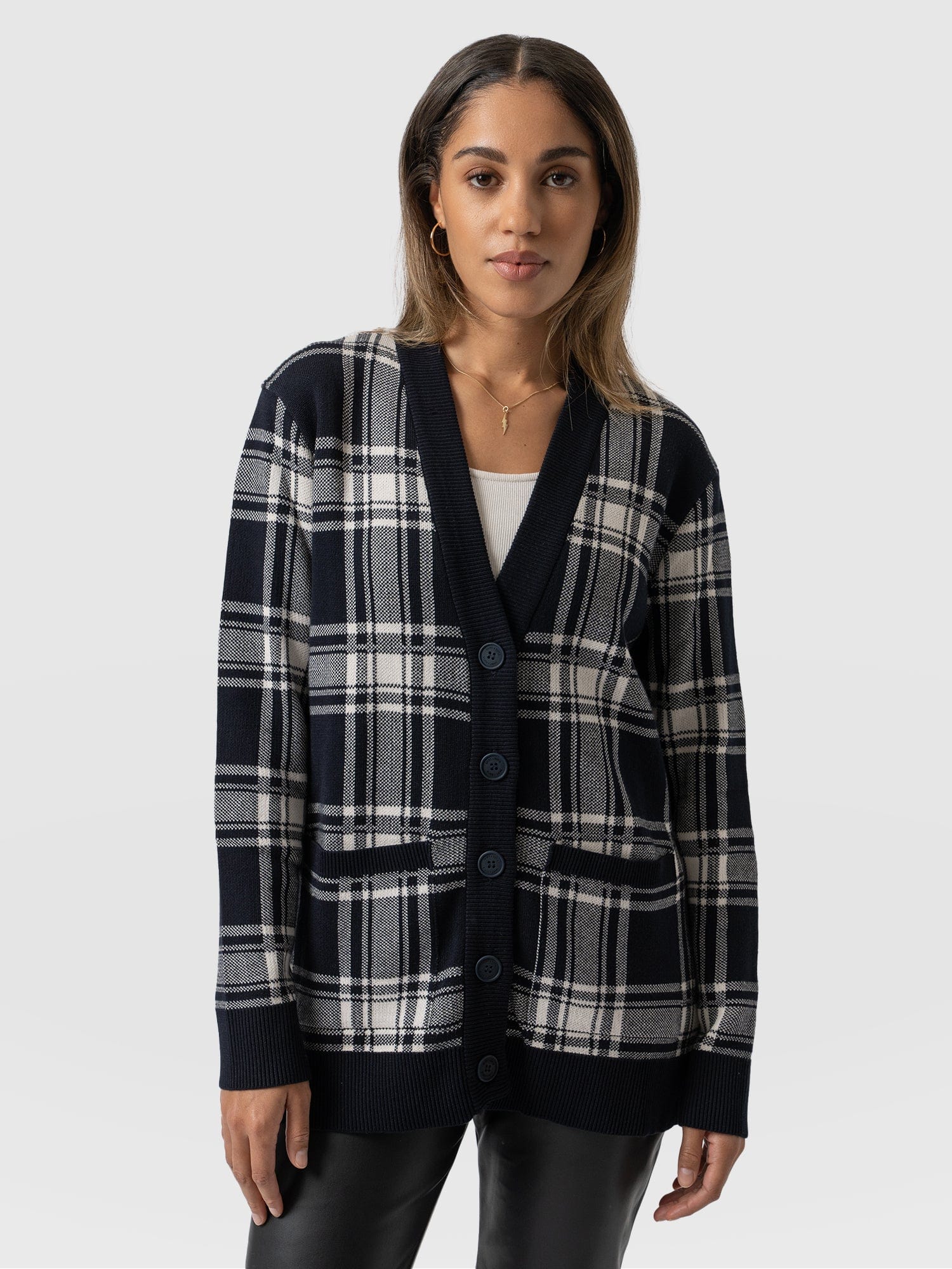 College Cardigan Navy Check Women's Cardigans Saint Sofia® EU