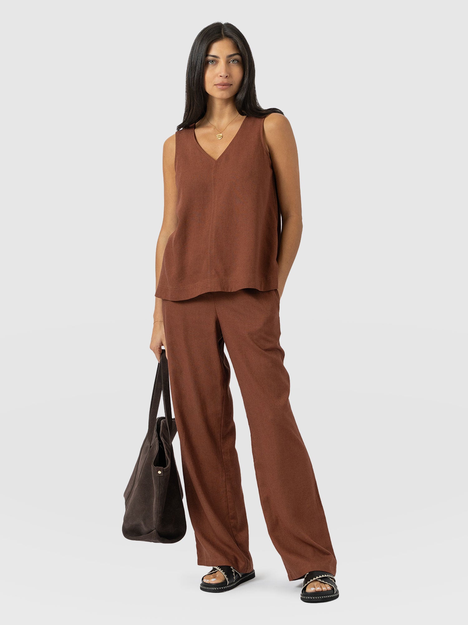 Corinne Linen Pant - Russet Brown - Women's Trousers | Saint + Sofia® EU