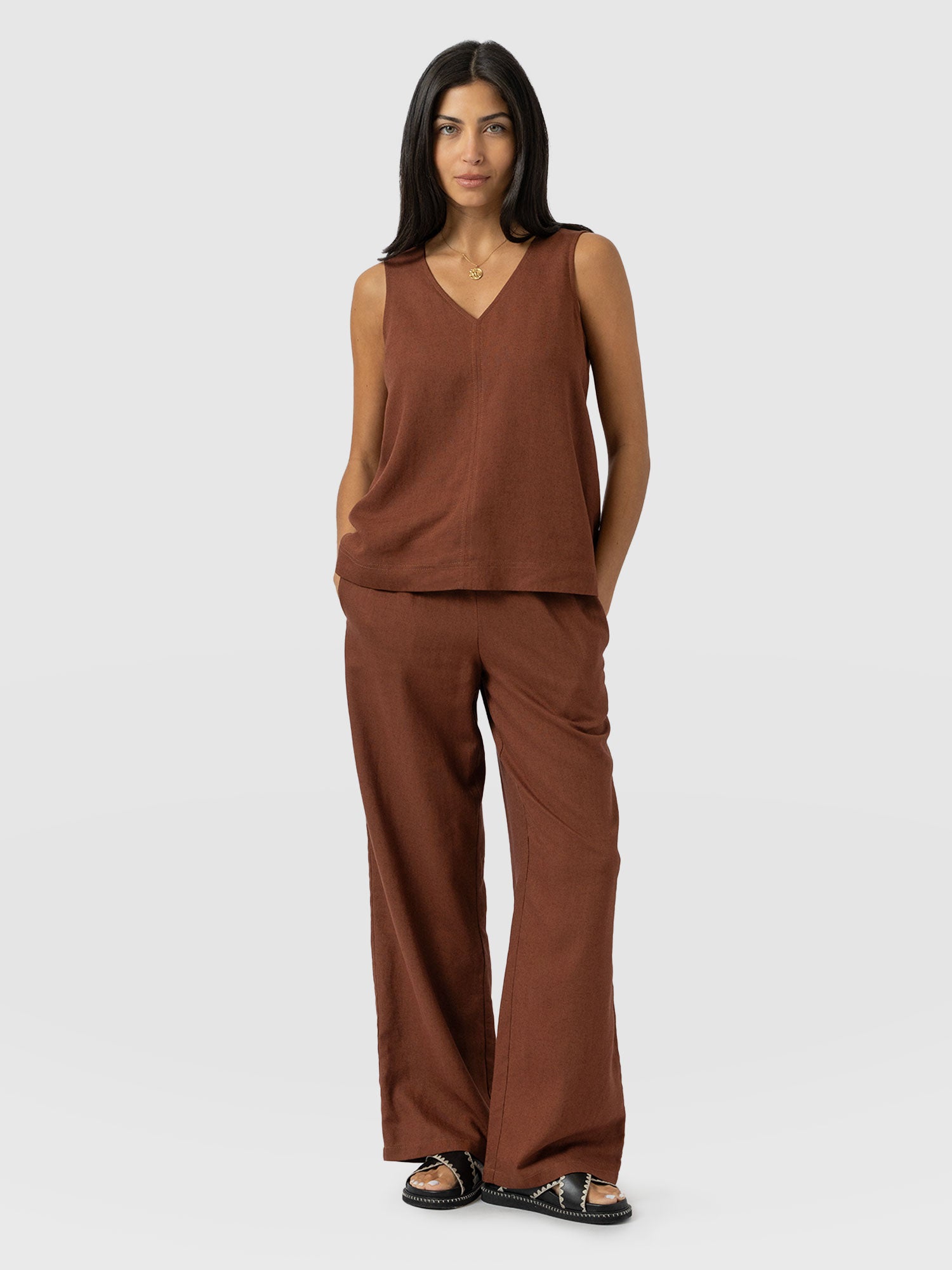 Corinne Linen Pant - Russet Brown - Women's Trousers | Saint + Sofia® EU