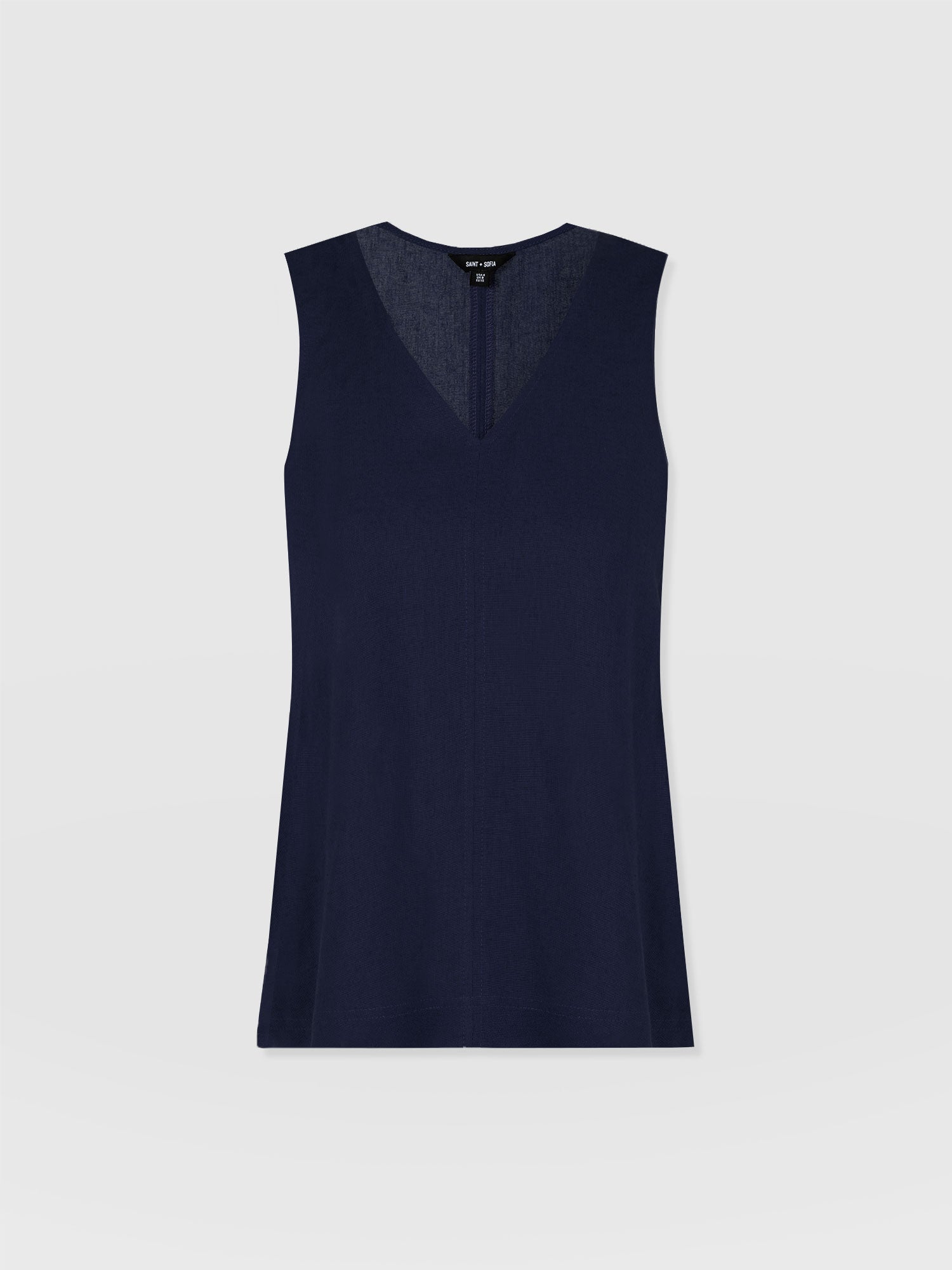 Corinne Linen V Neck Tunic - Navy - Women's T-shirts | Saint and Sofia® EU