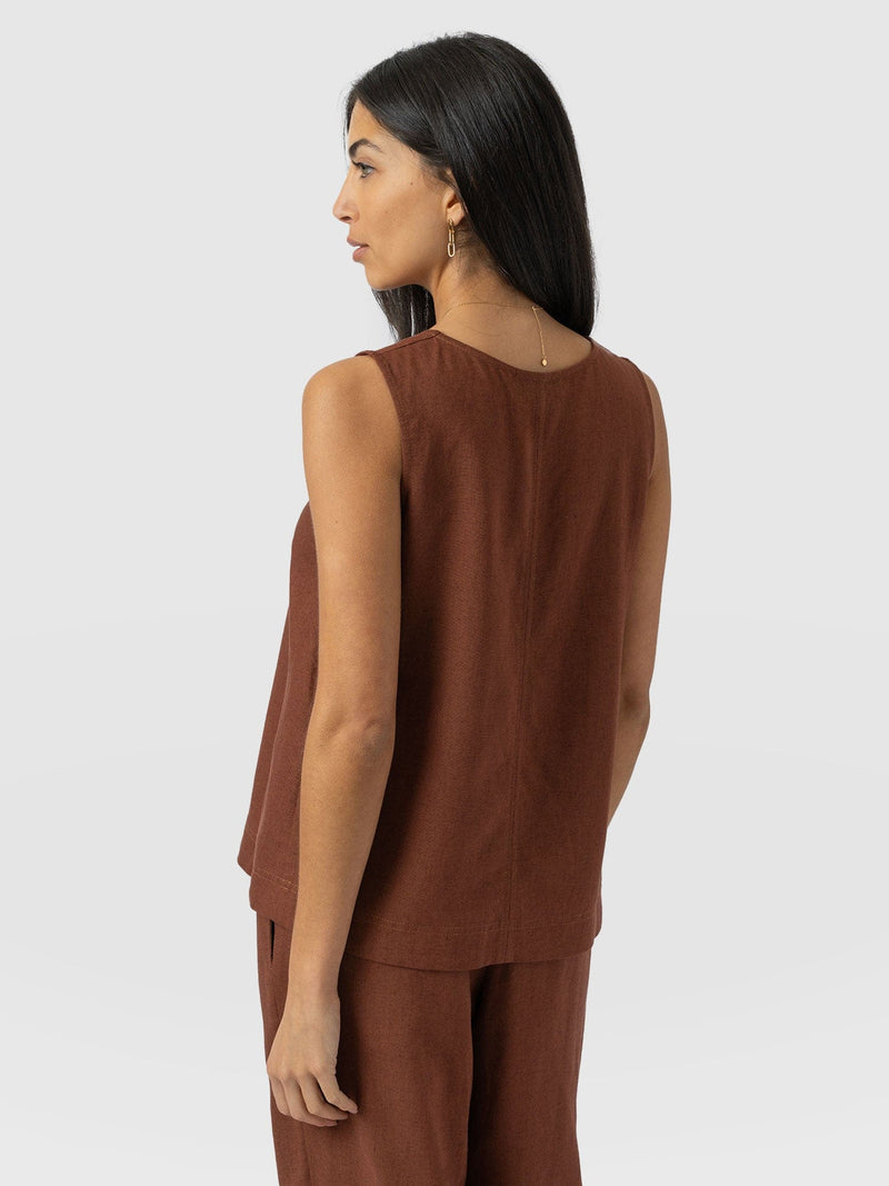 Corinne Linen V Neck Tunic - Russet Brown - Women's Tops | Saint + Sofia® EU