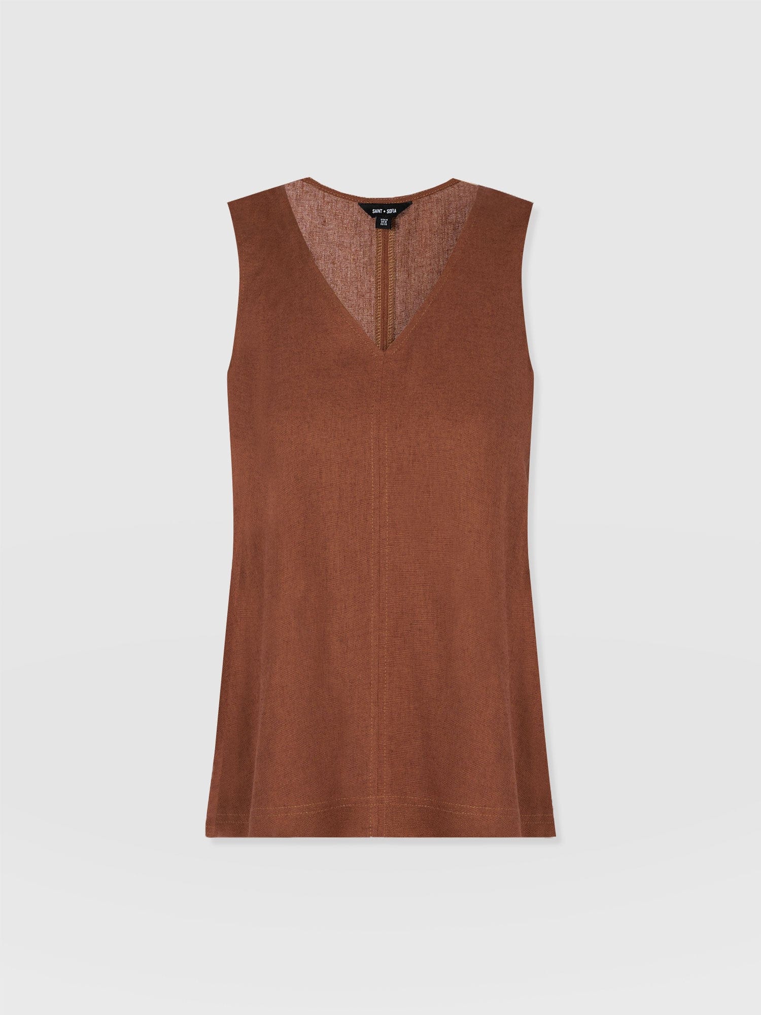 Corinne Linen V Neck Tunic - Russet Brown - Women's Tops | Saint + Sofia® EU