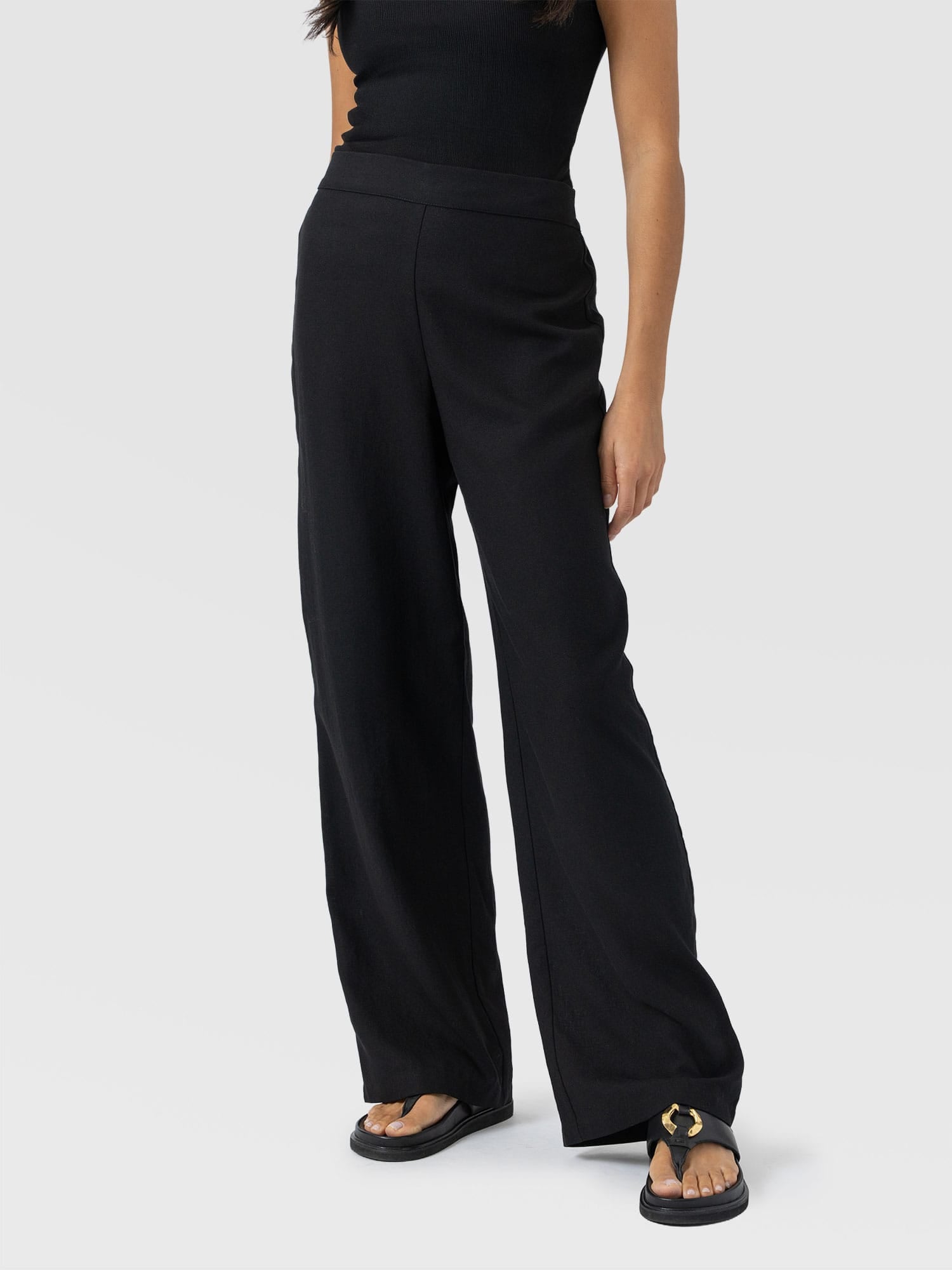Corinne Wide Leg Linen Pant - Black - Women's Trousers | Saint + Sofia® EU