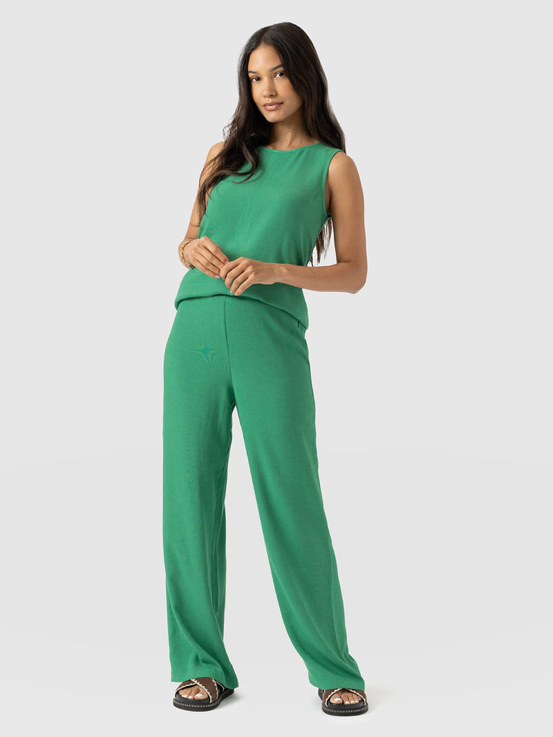 Corinne Wide Leg Linen Pant - Green - Women's Trousers | Saint and Sofia® EU