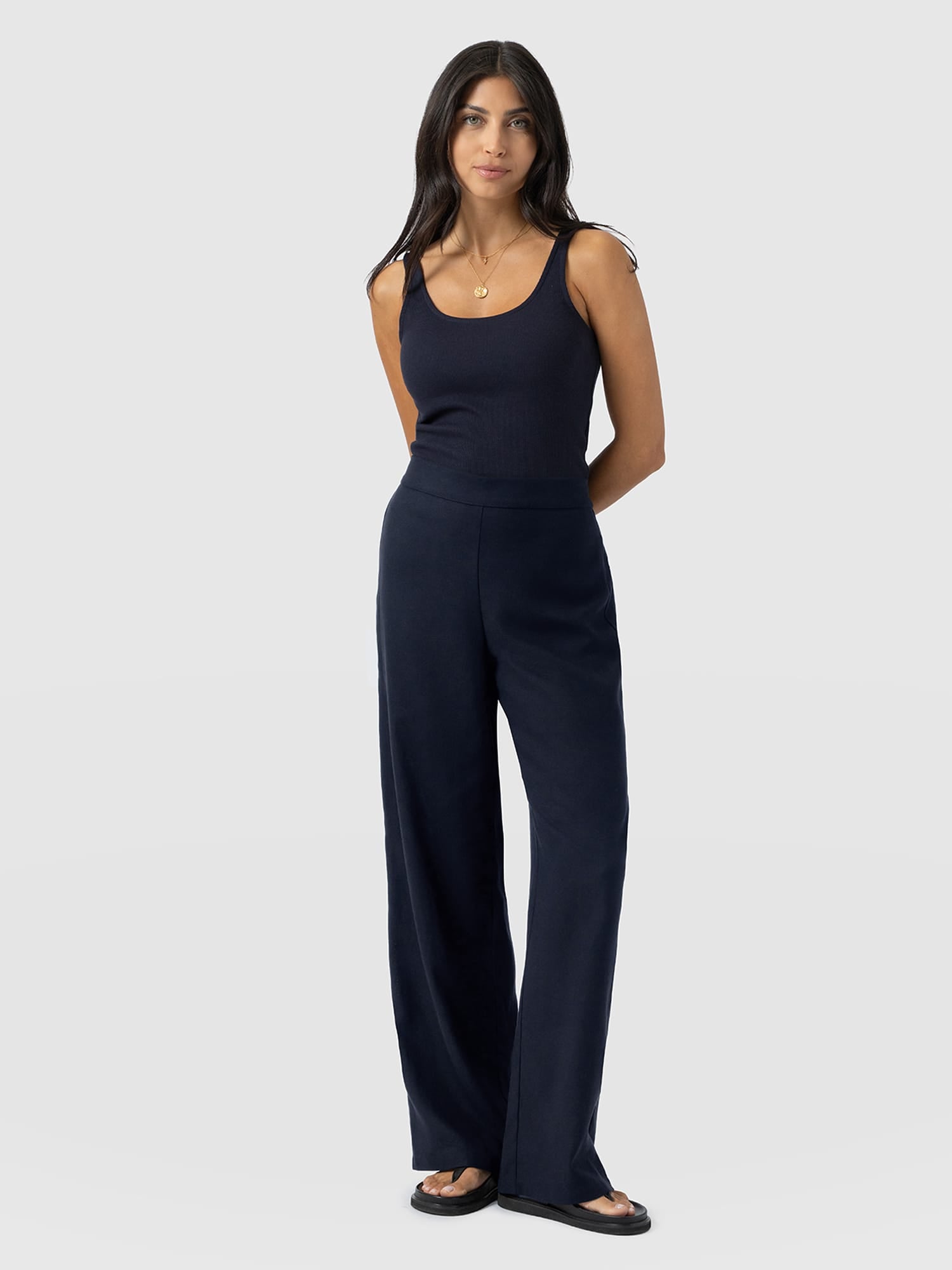 Corinne Wide Leg Linen Pant - Navy - Women's Trousers | Saint + Sofia® EU
