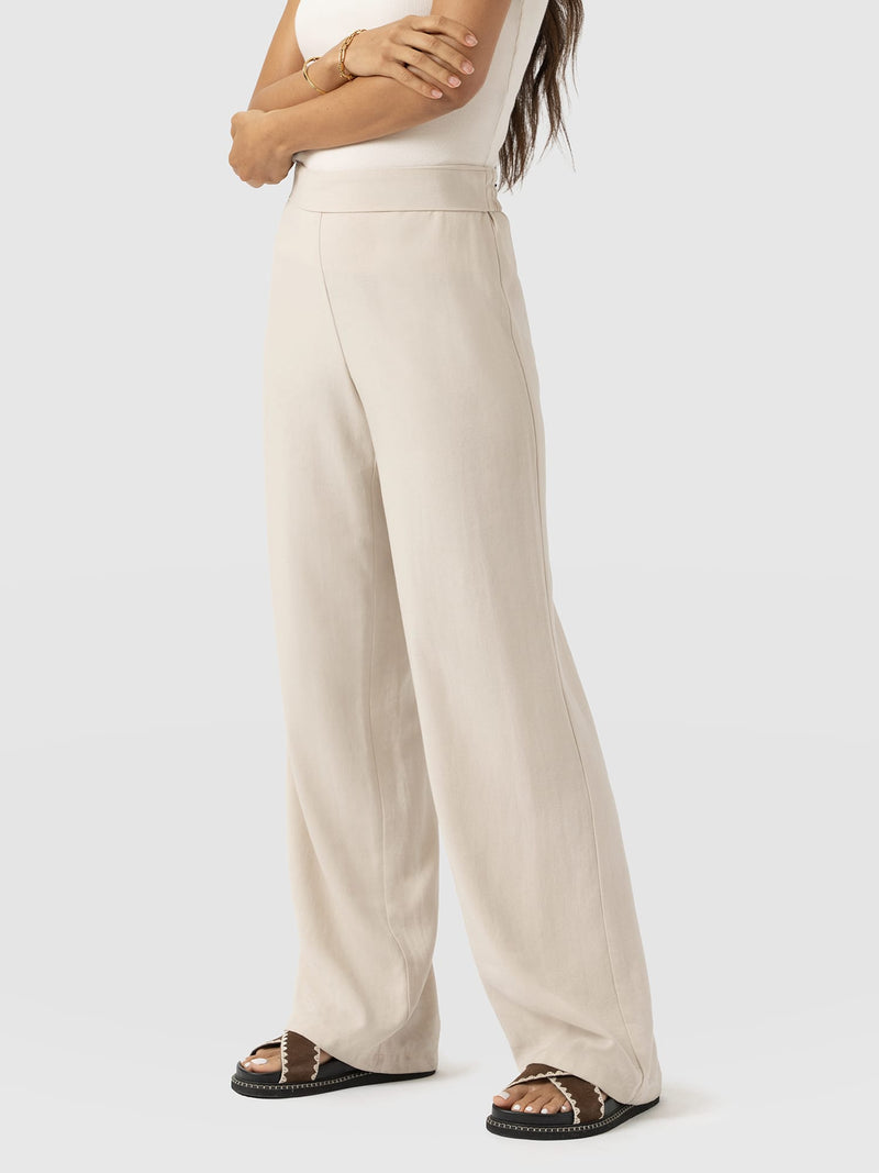 Corinne Wide Leg Linen Pant - Oatmeal - Women's Trousers | Saint + Sofia® EU