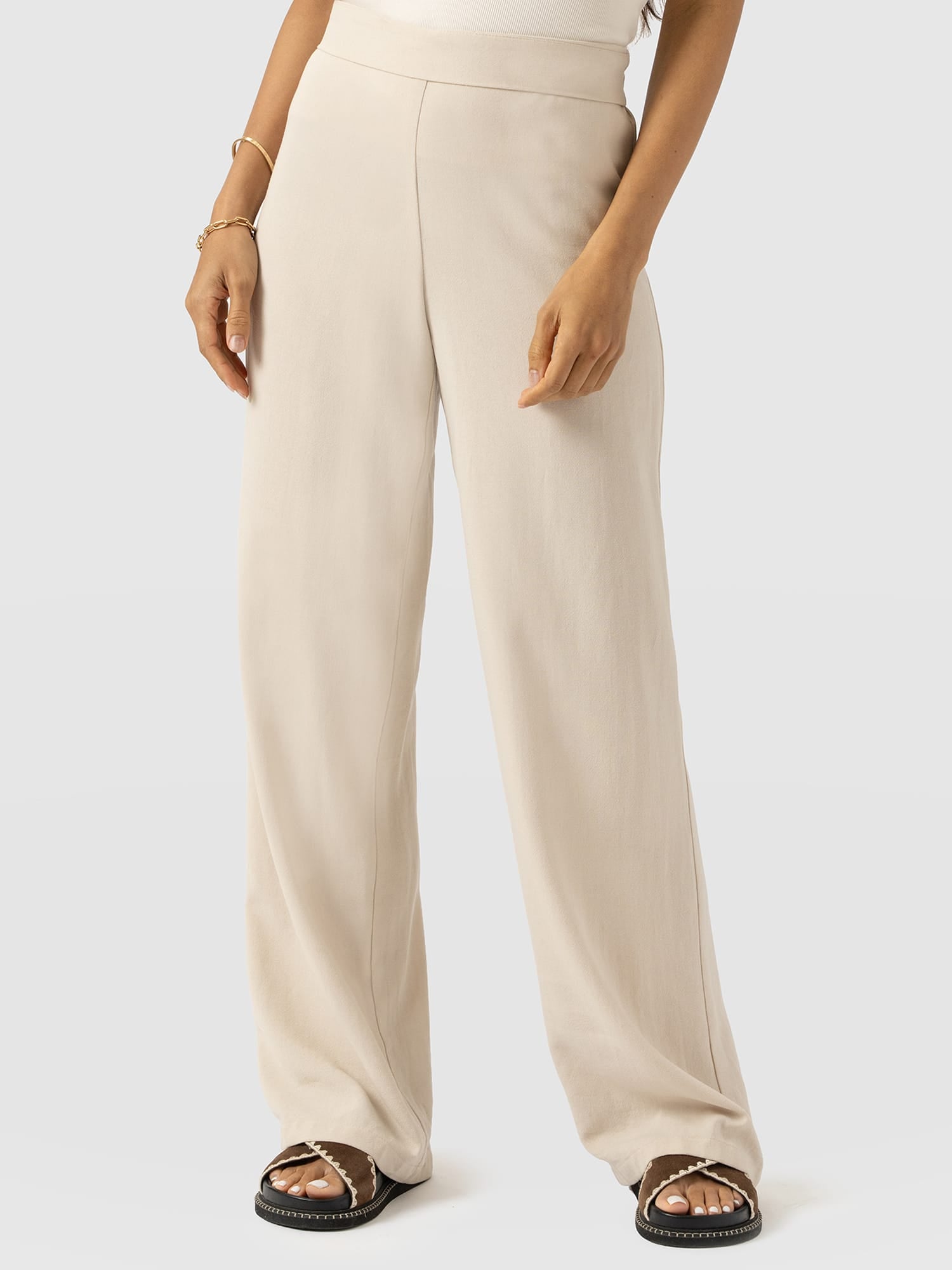 Corinne Wide Leg Linen Pant - Oatmeal - Women's Trousers | Saint + Sofia® EU