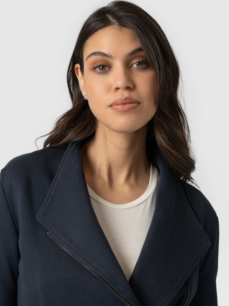 Cotton Biker Jacket Navy - Women's Jackets | Saint and Sofia® EU